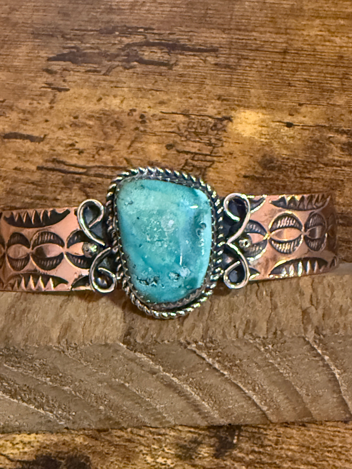 Navajo Inspired Copper Turquoise Cuff Bracelet Signed by Jackie Cleveland Silver Elegant