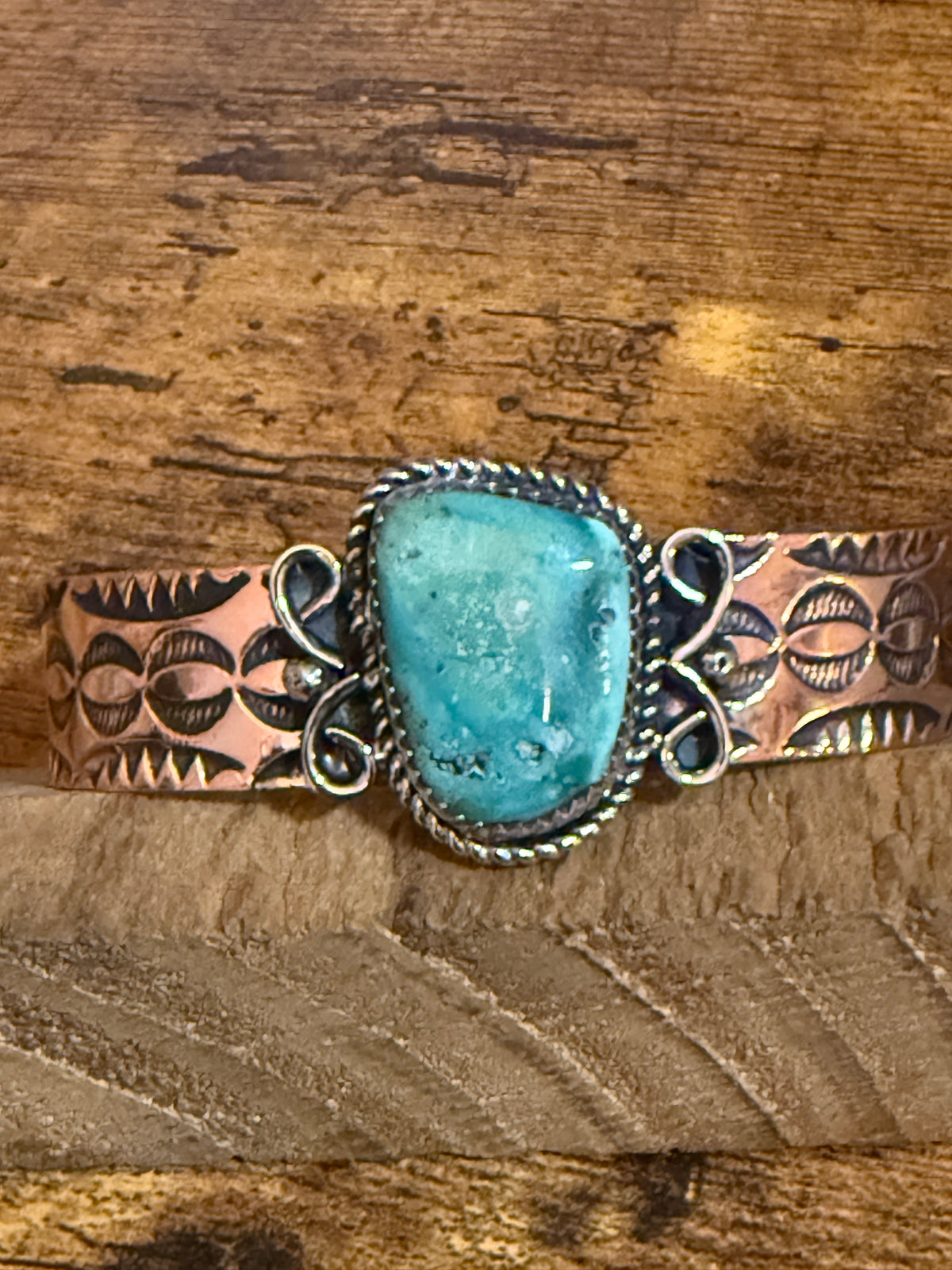 Navajo Inspired Copper Turquoise Cuff Bracelet Signed by Jackie Cleveland Silver Elegant