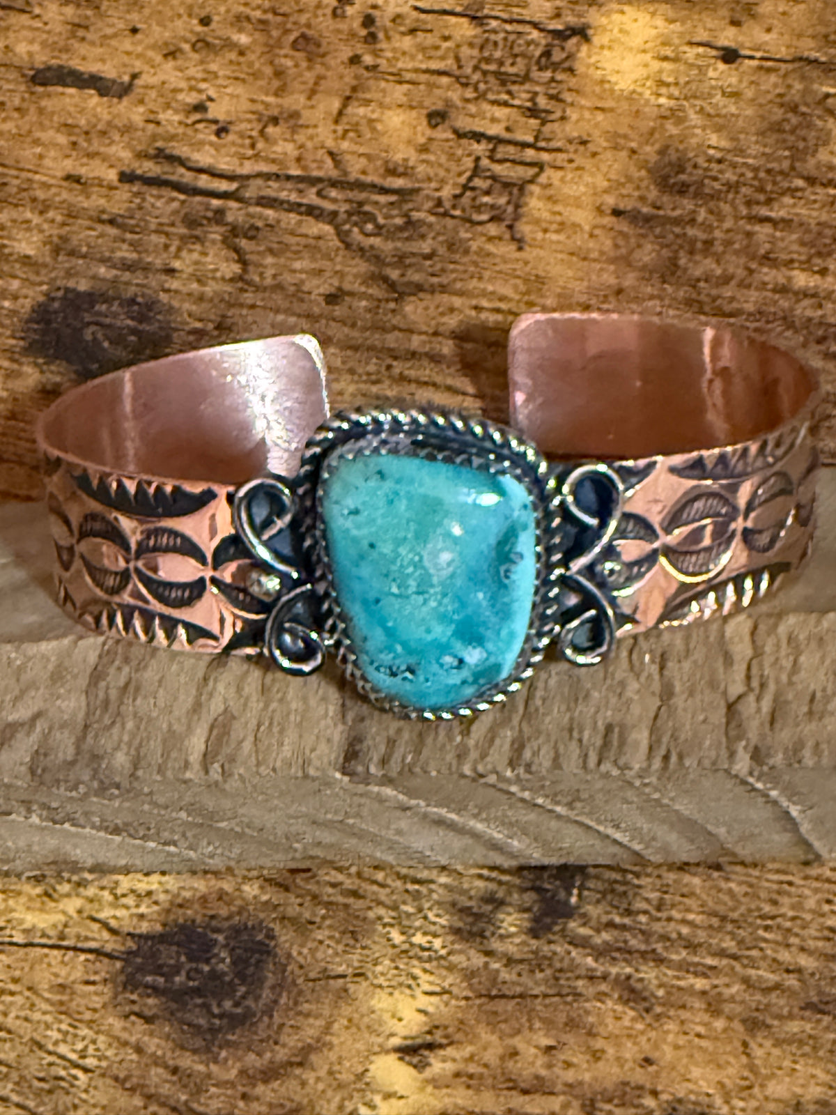 Navajo Inspired Copper Turquoise Cuff Bracelet Signed by Jackie Cleveland Silver Elegant