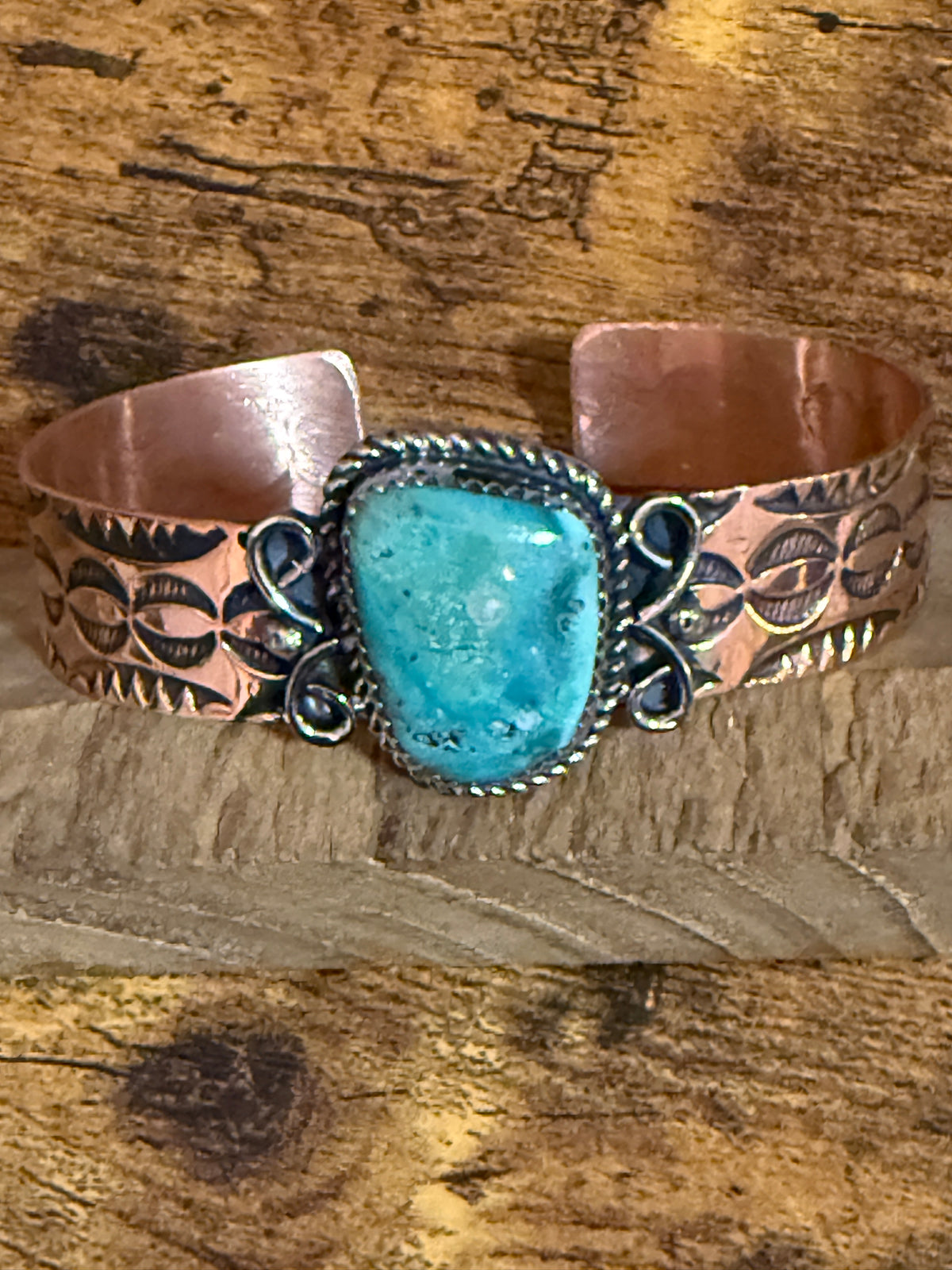 Navajo Inspired Copper Turquoise Cuff Bracelet Signed by Jackie Cleveland Silver Elegant
