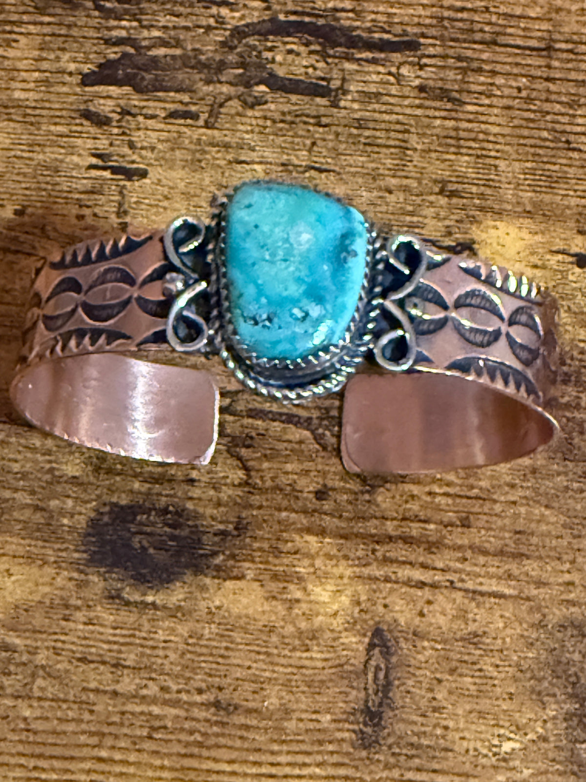 Navajo Inspired Copper Turquoise Cuff Bracelet Signed by Jackie Cleveland Silver Elegant