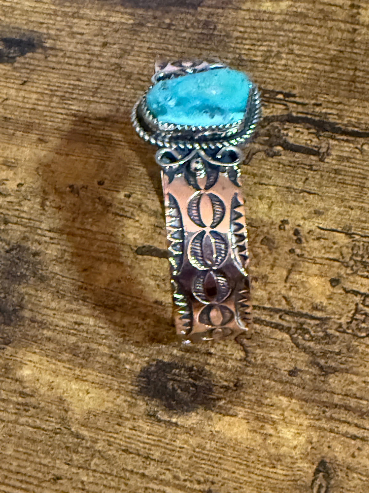 Navajo Inspired Copper Turquoise Cuff Bracelet Signed by Jackie Cleveland Silver Elegant