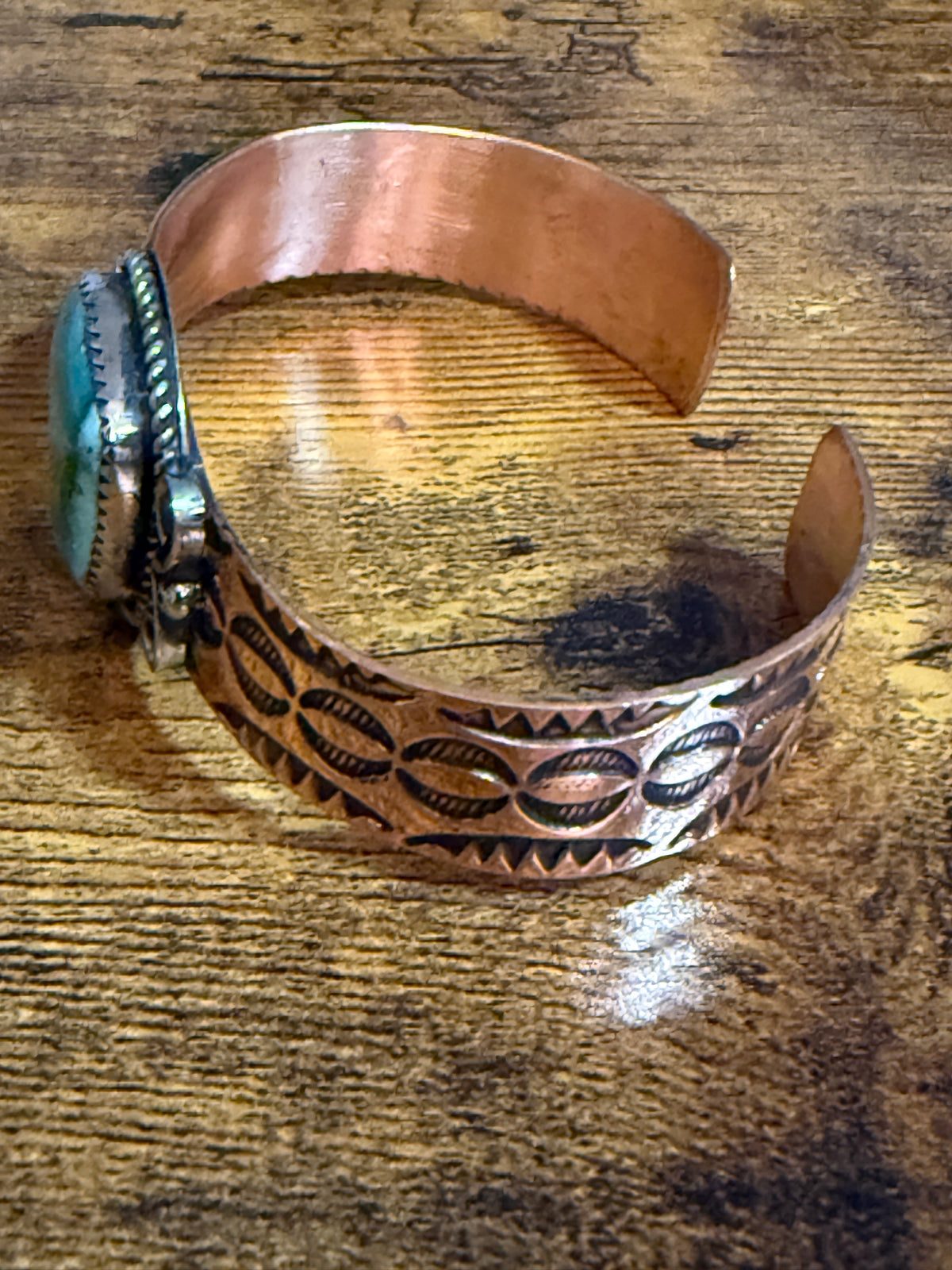 Navajo Inspired Copper Turquoise Cuff Bracelet Signed by Jackie Cleveland Silver Elegant