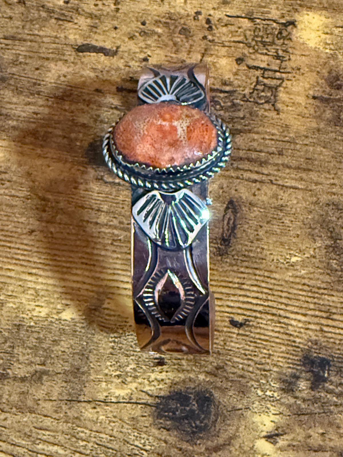 Navajo Inspired Copper And Apple Coral Cuff Bracelet Signed By Jackie Cleveland Silver Elegant