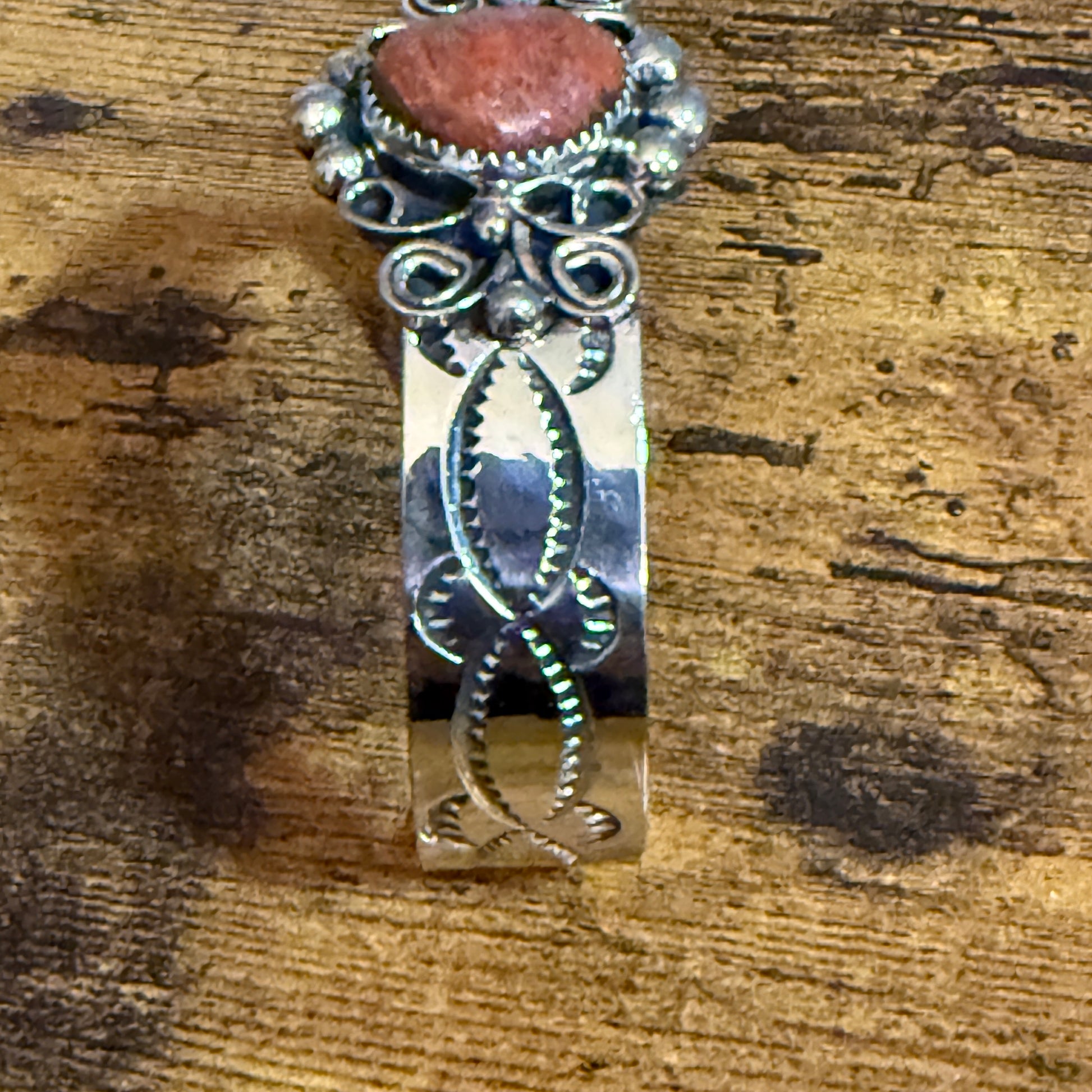 Navajo Inspired Apple Coral Cuff Bracelet Signed By Jackie Cleveland Silver Elegant