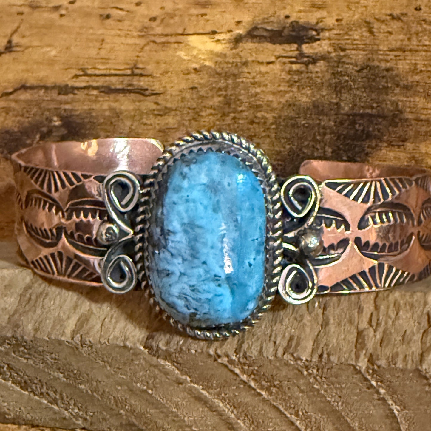 Navajo Inspired Copper And Turquoise Cuff Bracelet Signed By Jackie Cleveland Silver Elegant