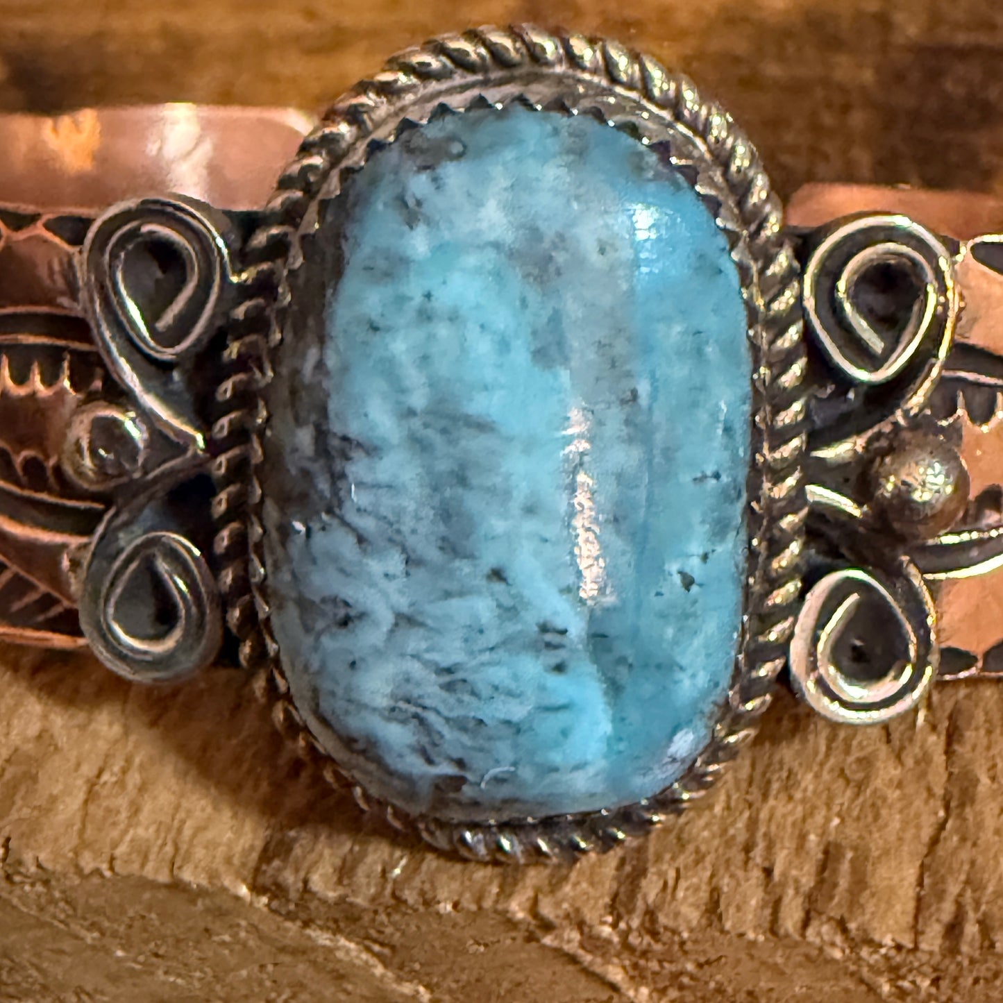 Navajo Inspired Copper And Turquoise Cuff Bracelet Signed By Jackie Cleveland Silver Elegant