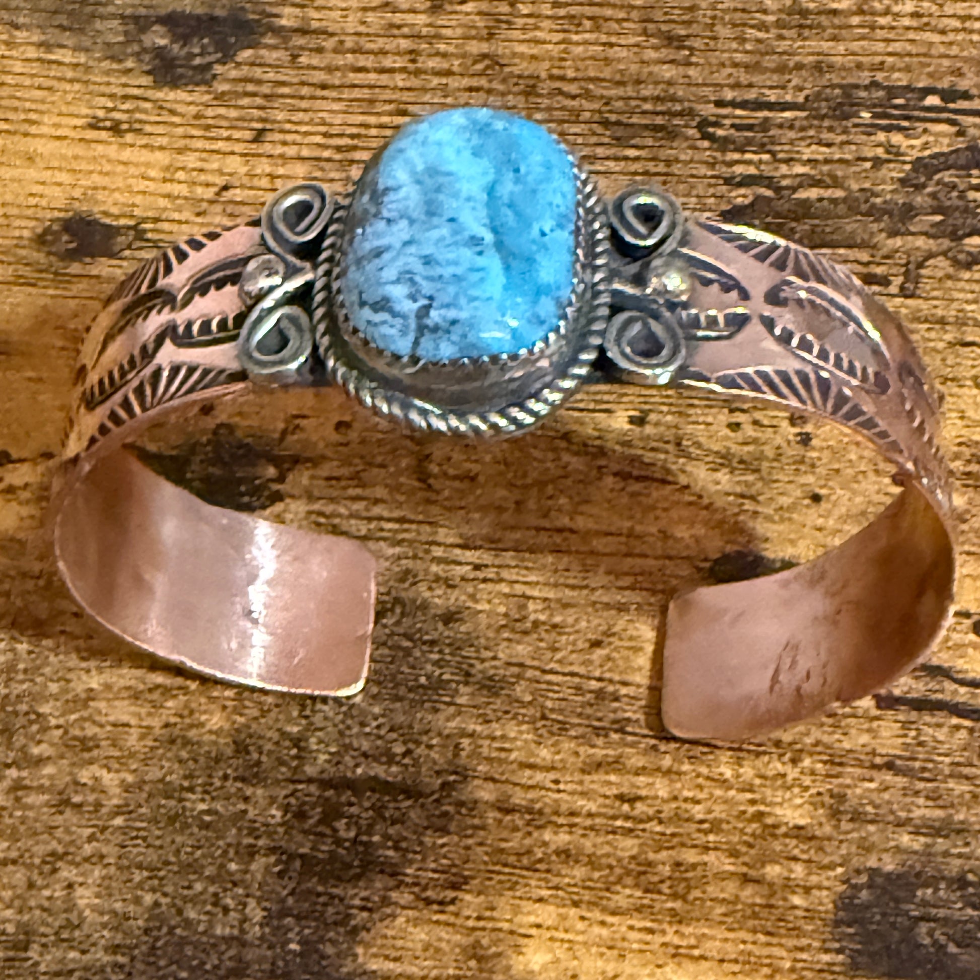 Navajo Inspired Copper And Turquoise Cuff Bracelet Signed By Jackie Cleveland Silver Elegant