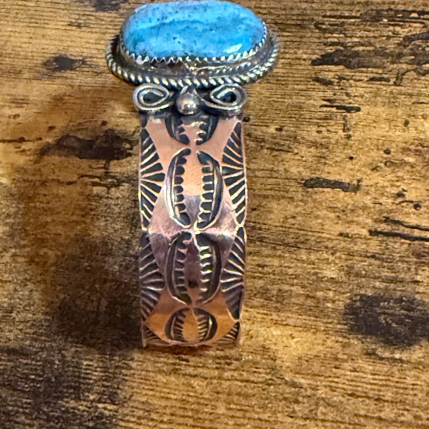 Navajo Inspired Copper And Turquoise Cuff Bracelet Signed By Jackie Cleveland Silver Elegant