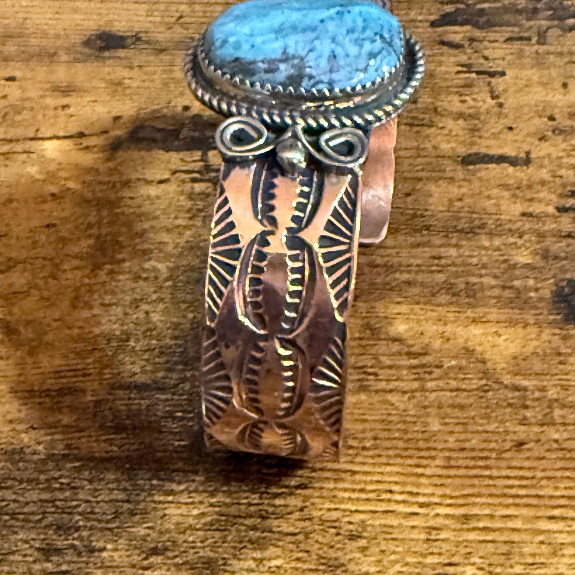 Navajo Inspired Copper And Turquoise Cuff Bracelet Signed By Jackie Cleveland Silver Elegant