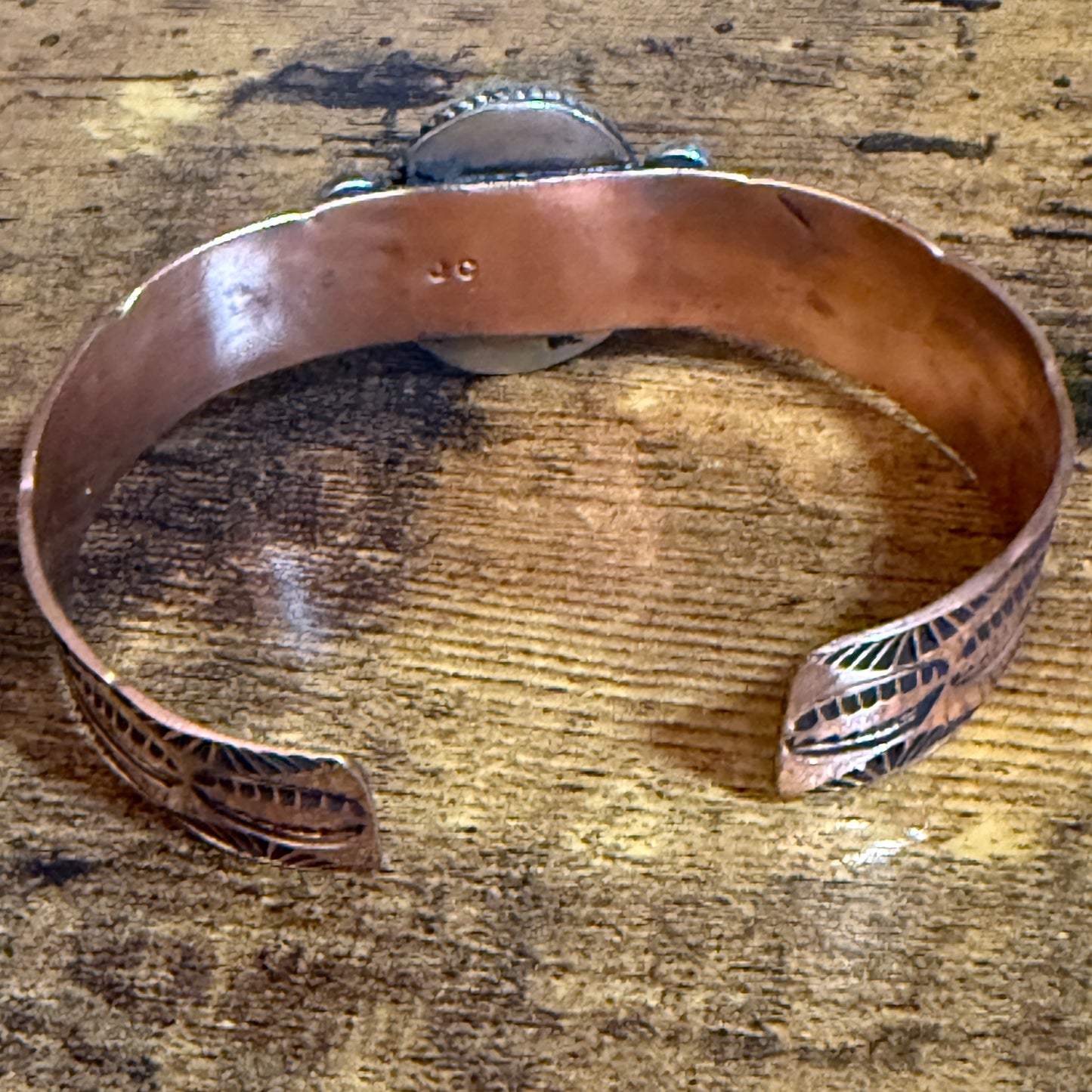 Navajo Inspired Copper And Turquoise Cuff Bracelet Signed By Jackie Cleveland Silver Elegant