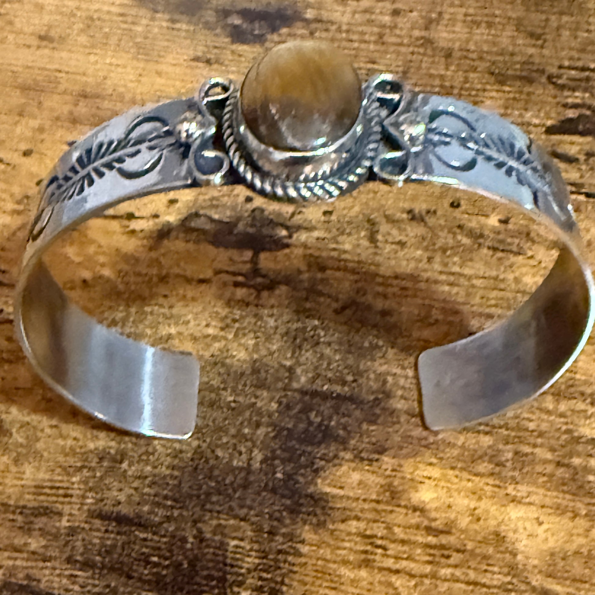 Navajo Inspired Tiger Eye Cuff Bracelet Signed Jackie Cleveland Silver Elegant