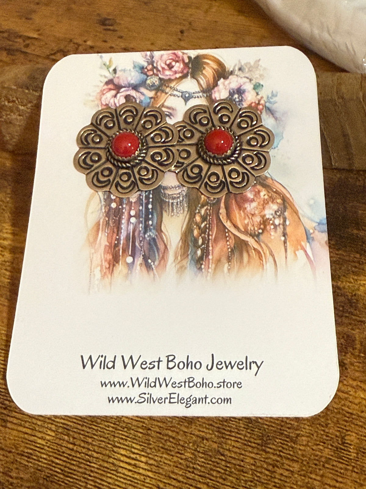 Navajo Inspired Coral Concho Post Earrings Signed Jackie Cleveland Silver Elegant