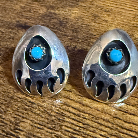 Native Inspired Sterling Silver Turquoise Bear Paw Post Earrings Silver Elegant