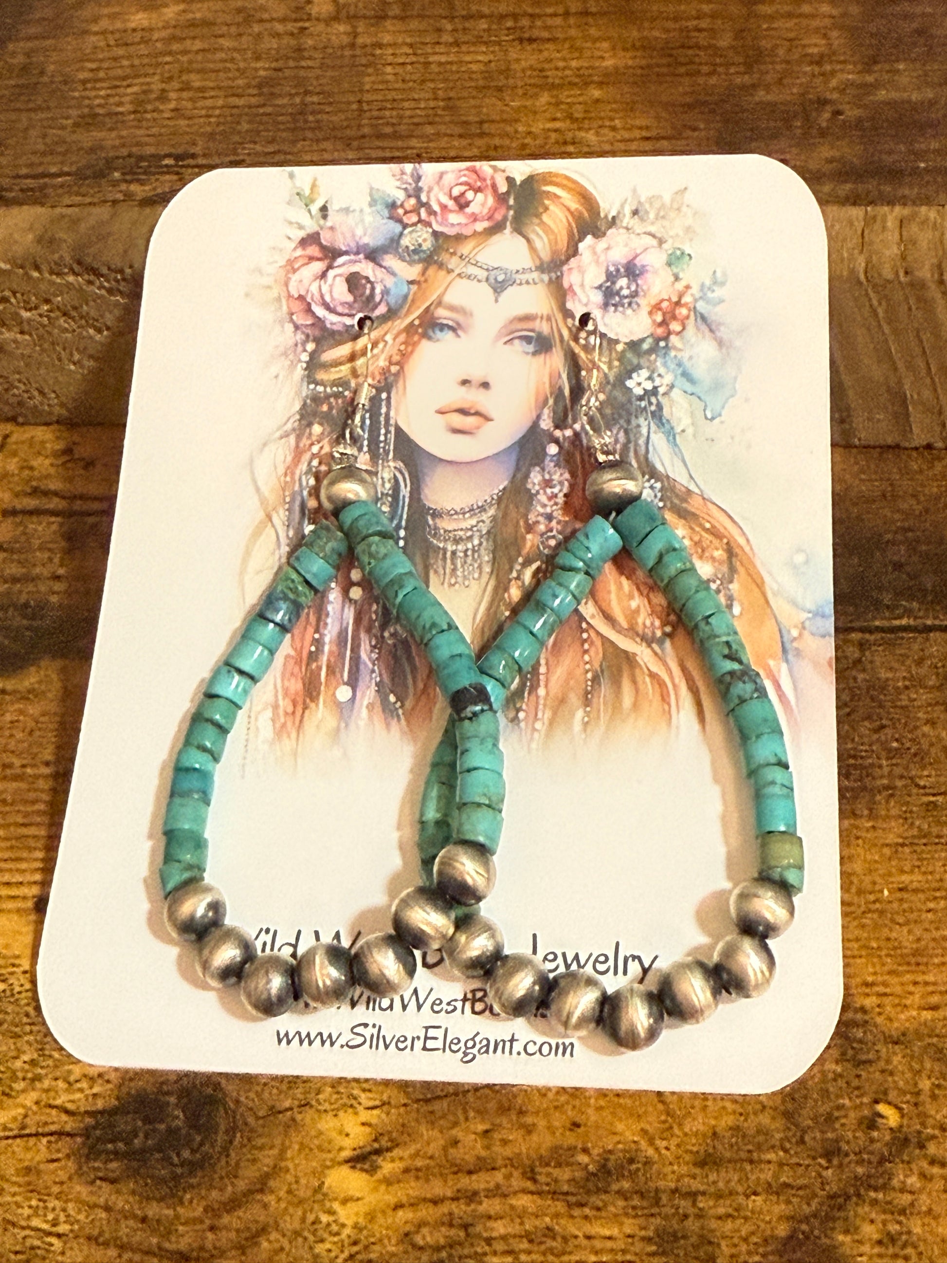 Native Inspired Hand Beaded Turquoise Navajo Pearl Sterling Silver Dangle Earrings Silver Elegant