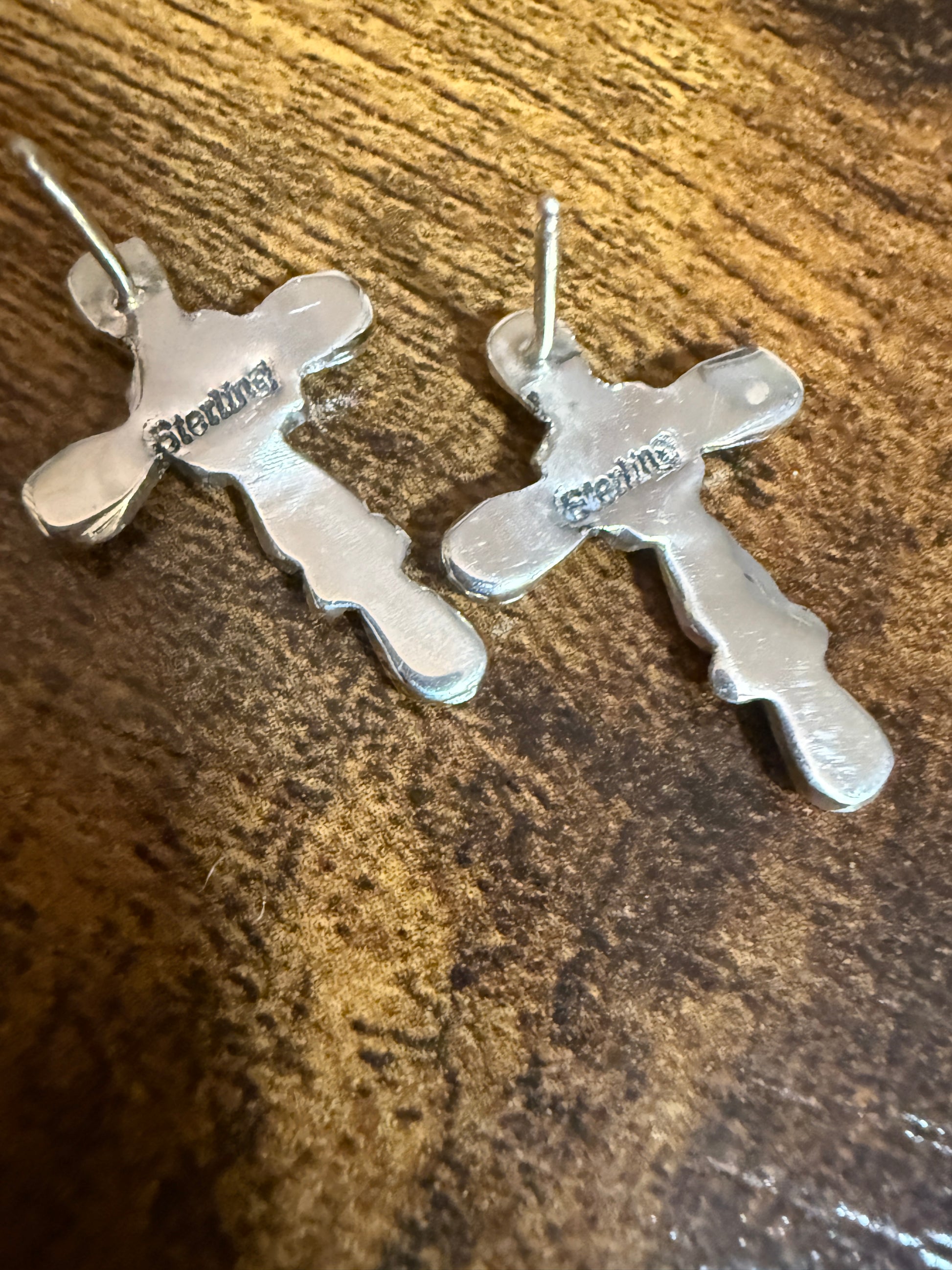 Native Inspired Sterling Silver Turquoise Cross Post Earrings Five Stone Bezel Silver Elegant
