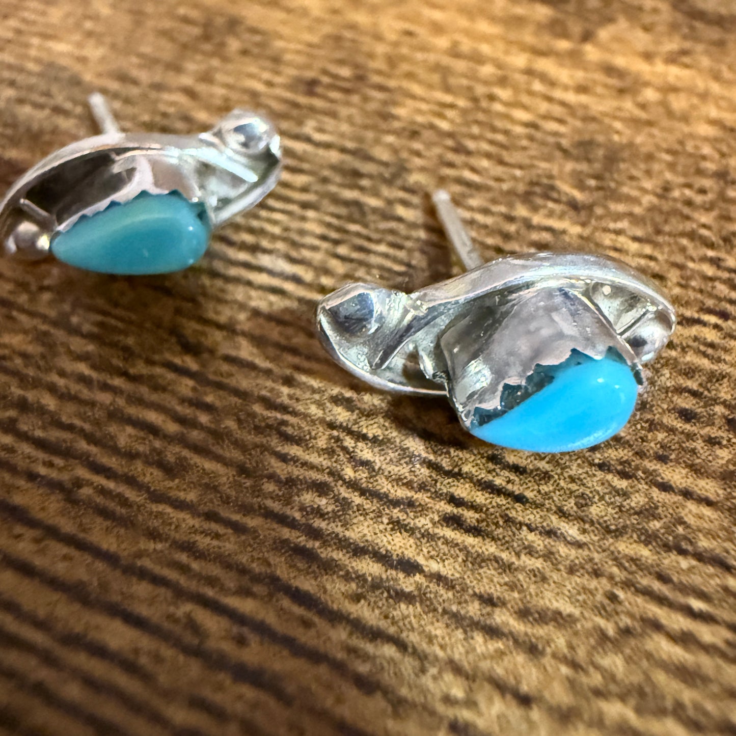 Zuni Inspired Turquoise Teardrop Post Earrings In Sterling Silver By Kanesta Silver Elegant