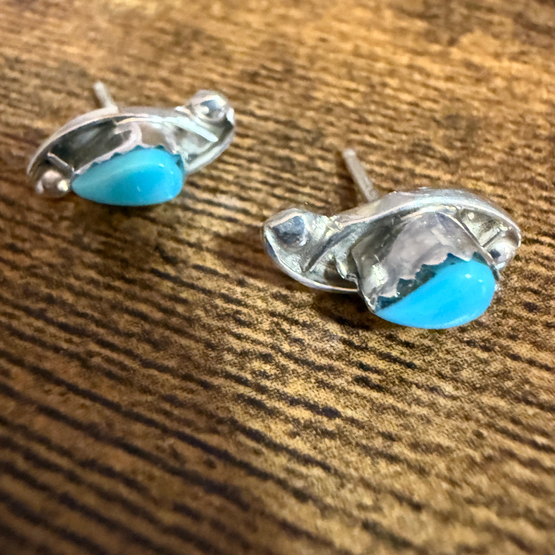 Zuni Inspired Turquoise Teardrop Post Earrings In Sterling Silver By Kanesta Silver Elegant
