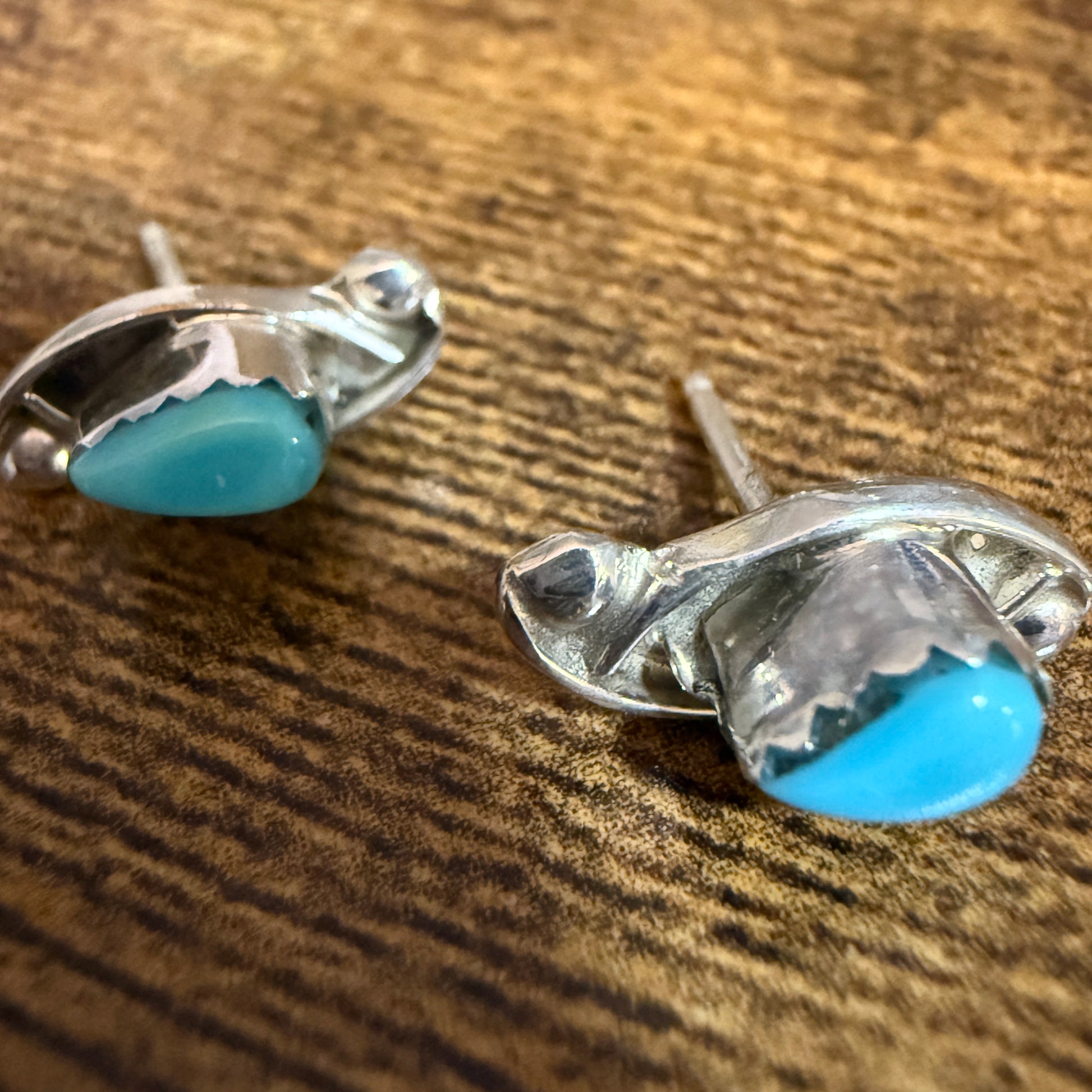 Zuni Inspired Turquoise Teardrop Post Earrings In Sterling Silver By Kanesta Silver Elegant