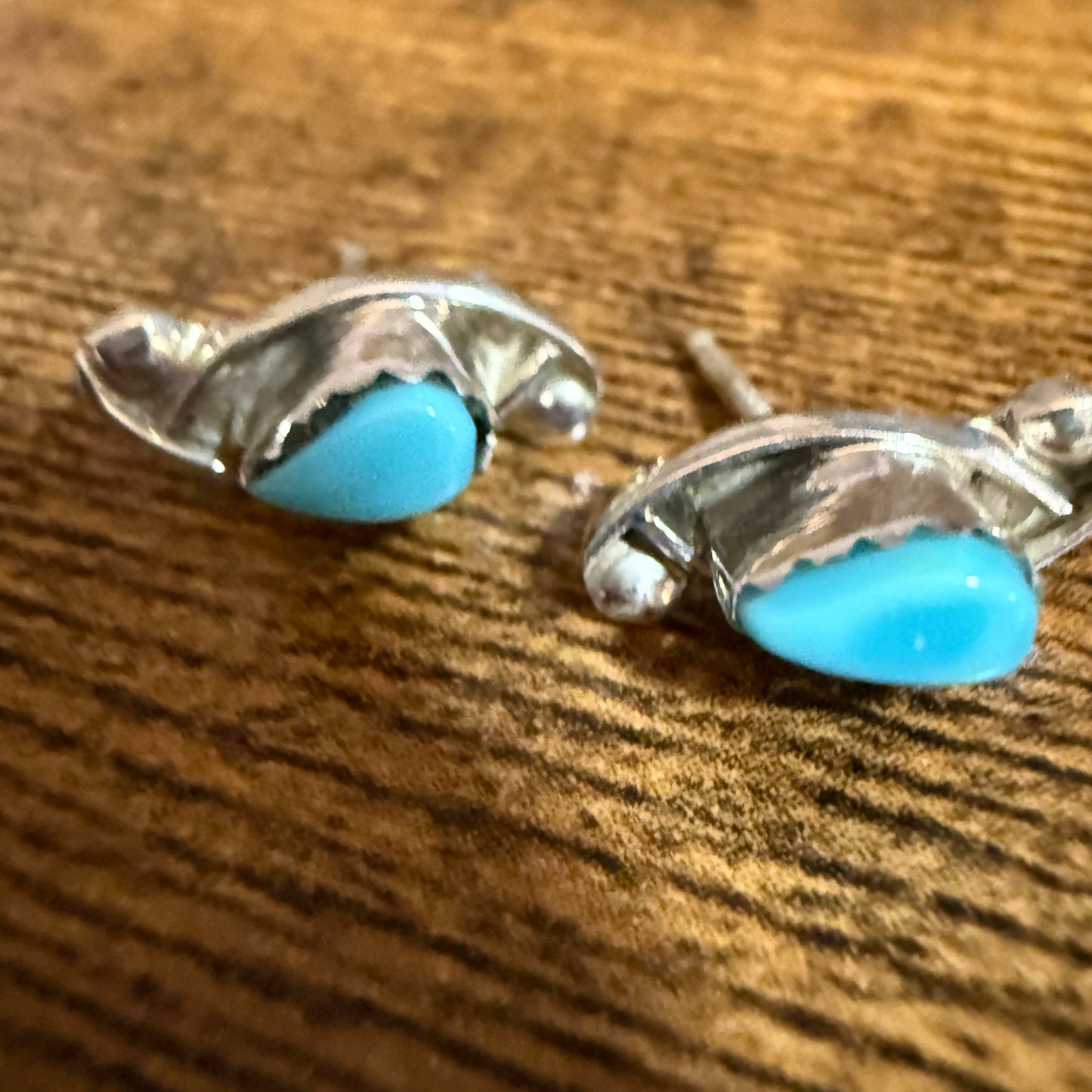 Zuni Inspired Turquoise Teardrop Post Earrings In Sterling Silver By Kanesta Silver Elegant