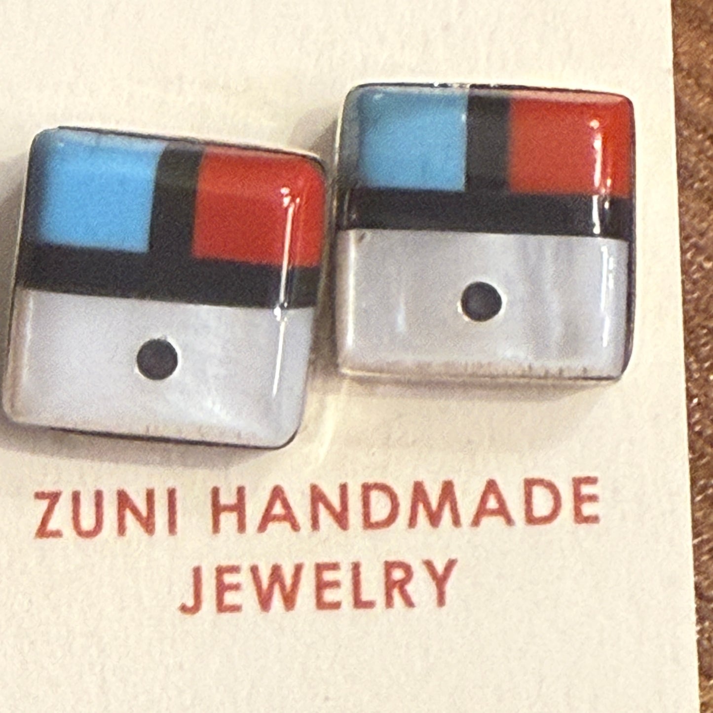 Native Inspired Zuni Sunface Inlay Earrings Sterling Turquoise Coral Onyx Shell Silver Elegant
