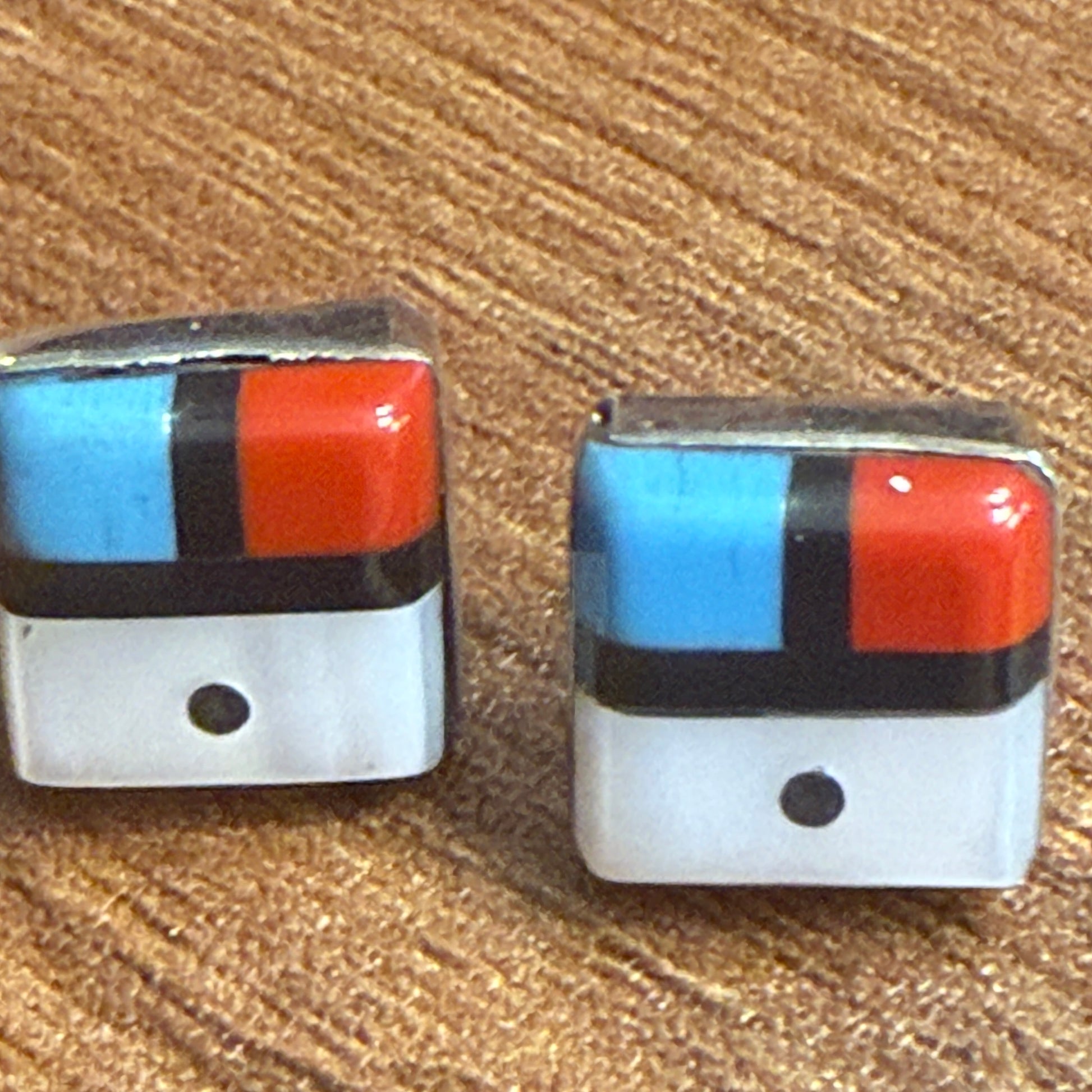 Native Inspired Zuni Sunface Inlay Earrings Sterling Turquoise Coral Onyx Shell Silver Elegant