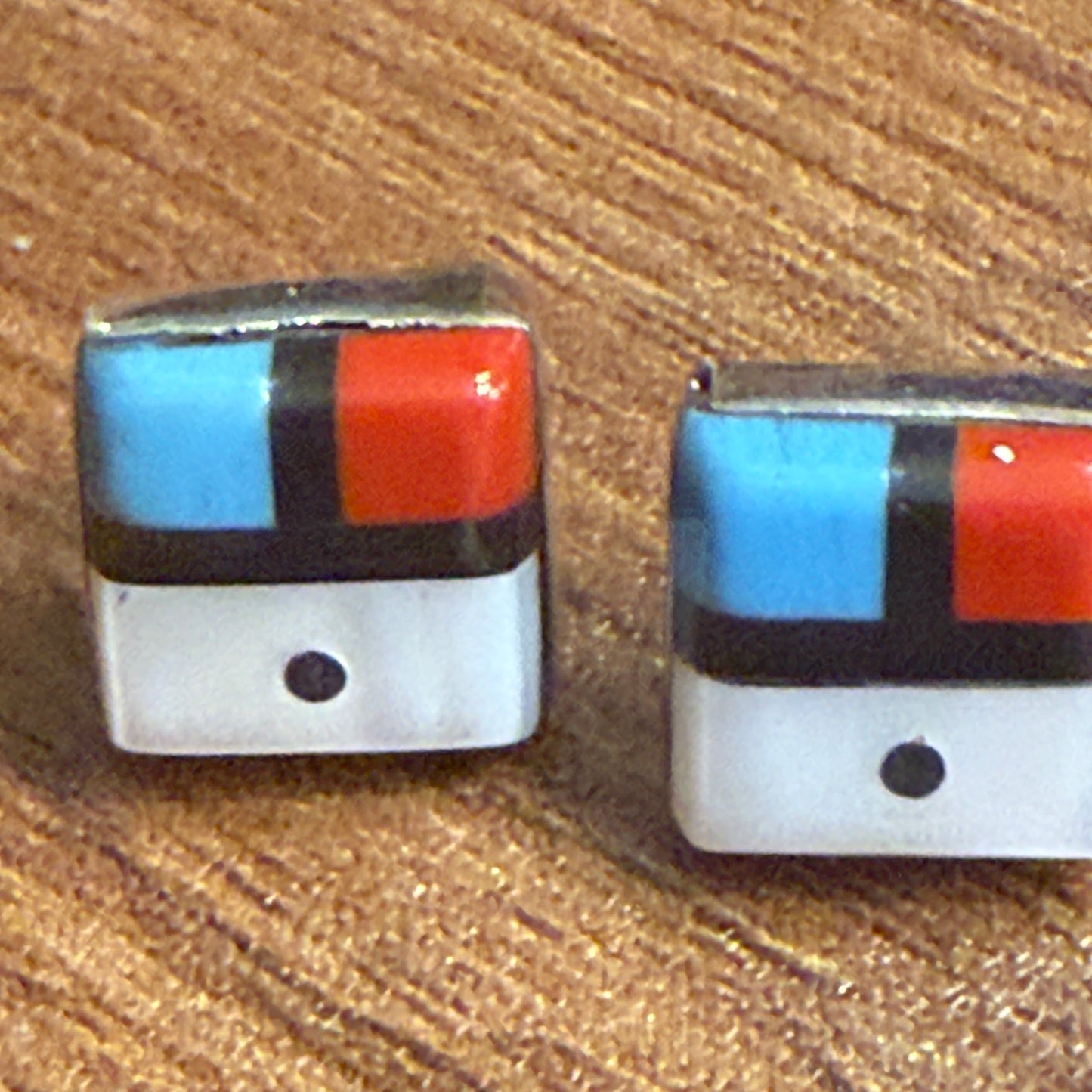 Native Inspired Zuni Sunface Inlay Earrings Sterling Turquoise Coral Onyx Shell Silver Elegant
