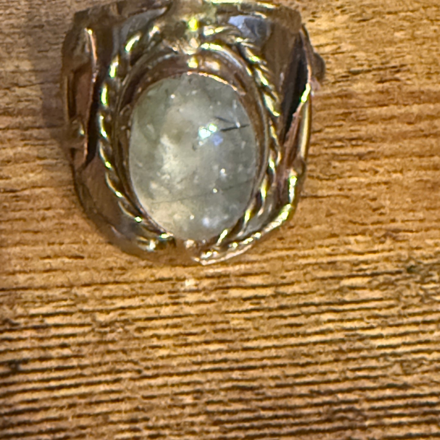 Handcrafted Moss Agate Gemstone Adjustable Ring Mixed Metals Silver Elegant