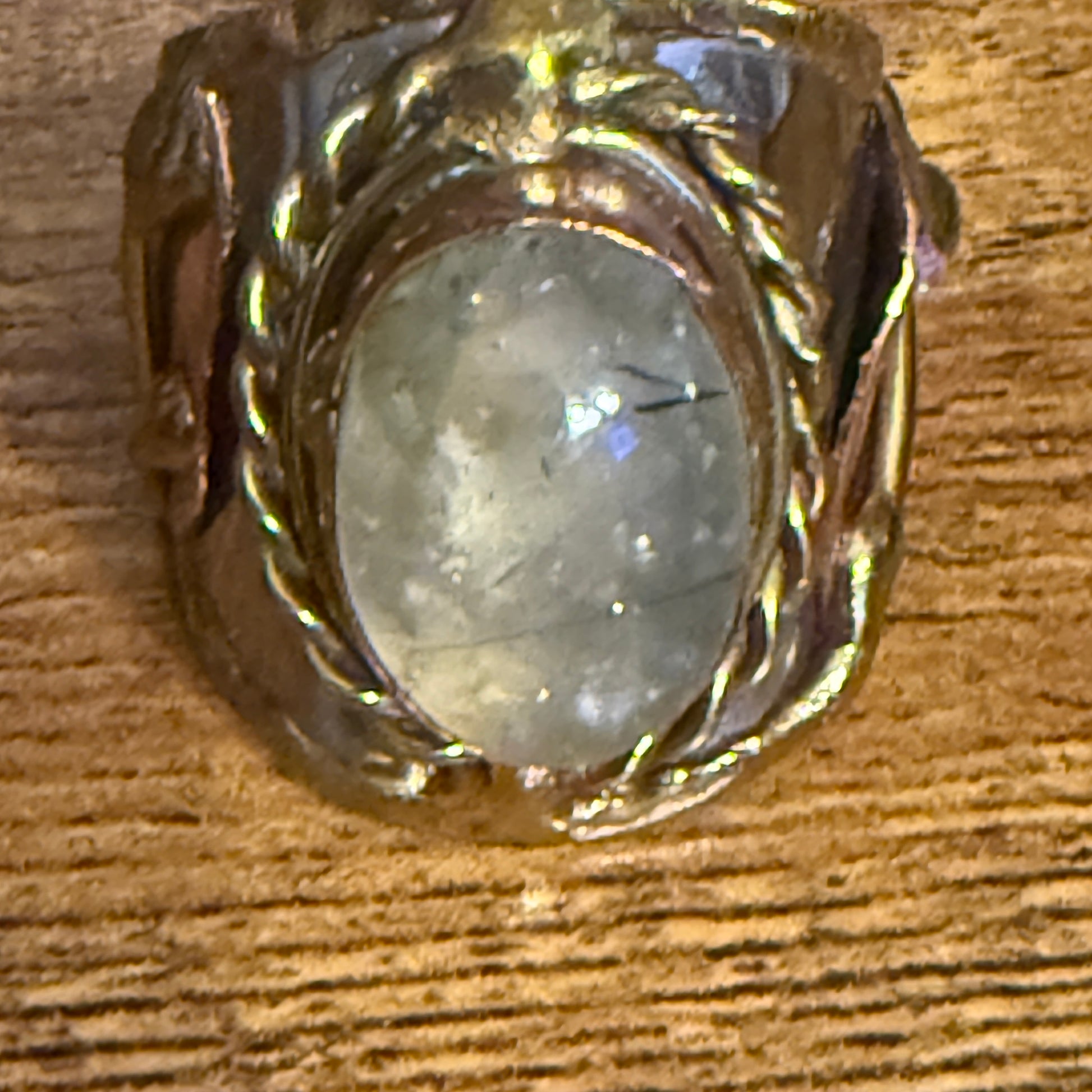 Handcrafted Moss Agate Gemstone Adjustable Ring Mixed Metals Silver Elegant