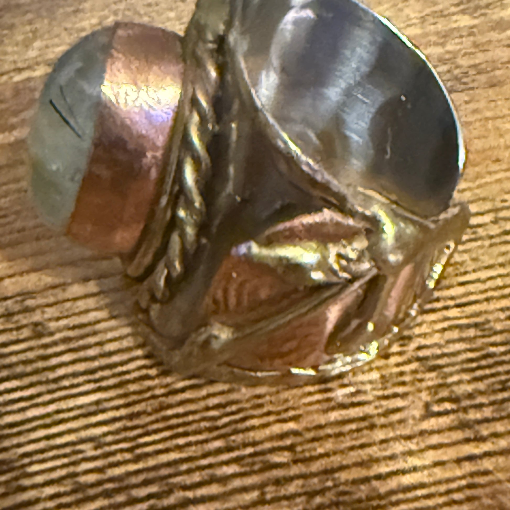Handcrafted Moss Agate Gemstone Adjustable Ring Mixed Metals Silver Elegant