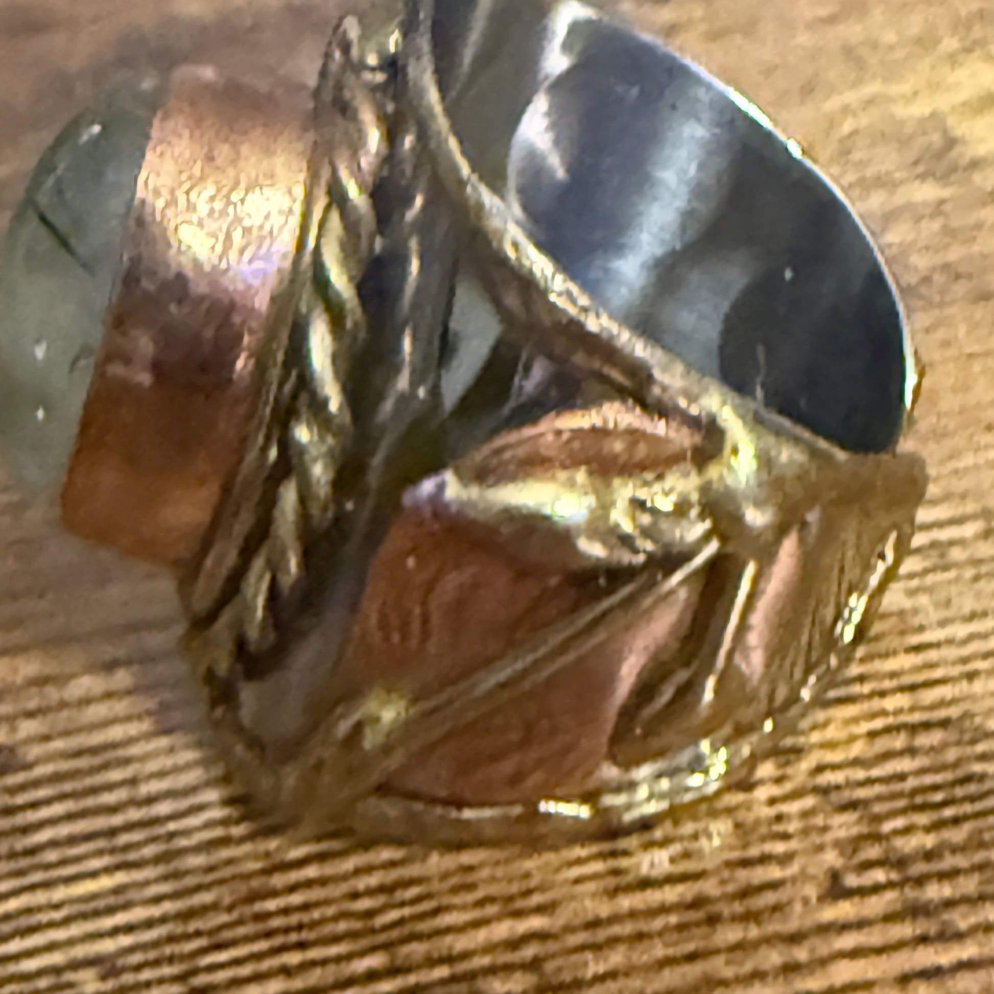 Handcrafted Moss Agate Gemstone Adjustable Ring Mixed Metals Silver Elegant