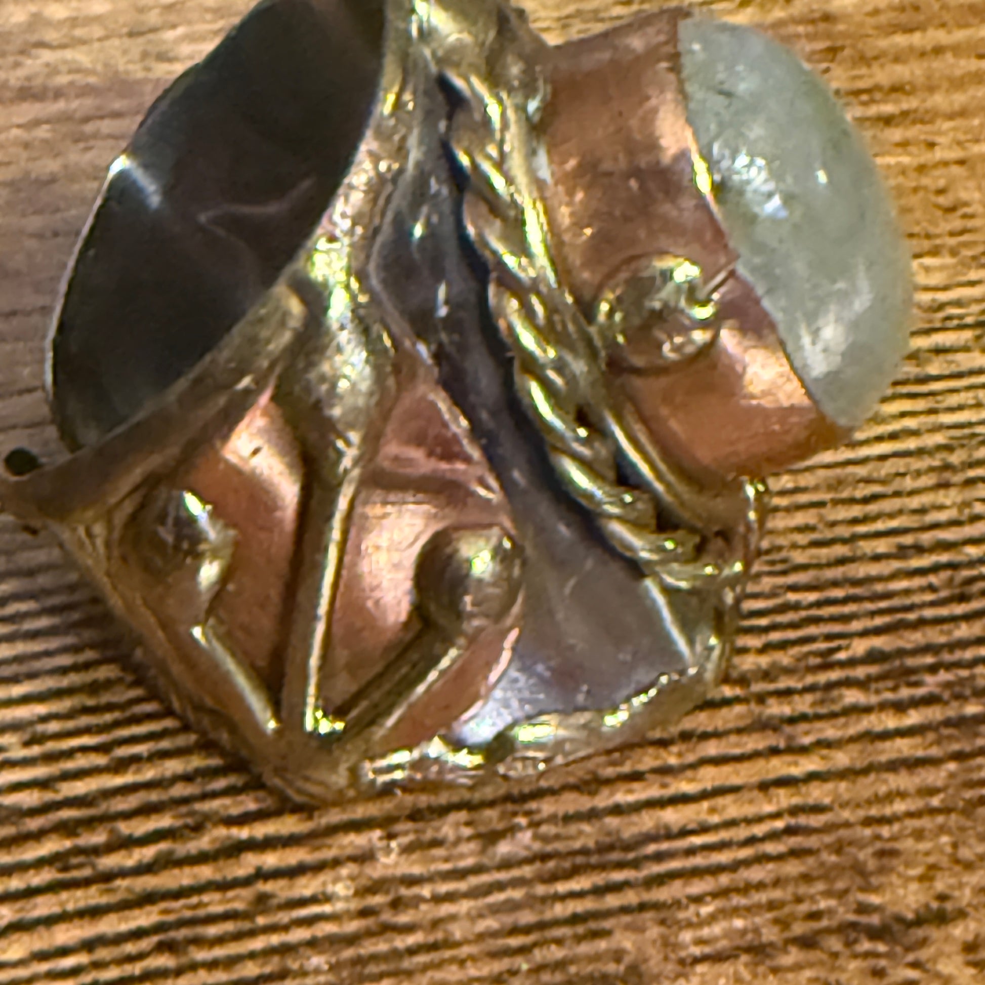 Handcrafted Moss Agate Gemstone Adjustable Ring Mixed Metals Silver Elegant