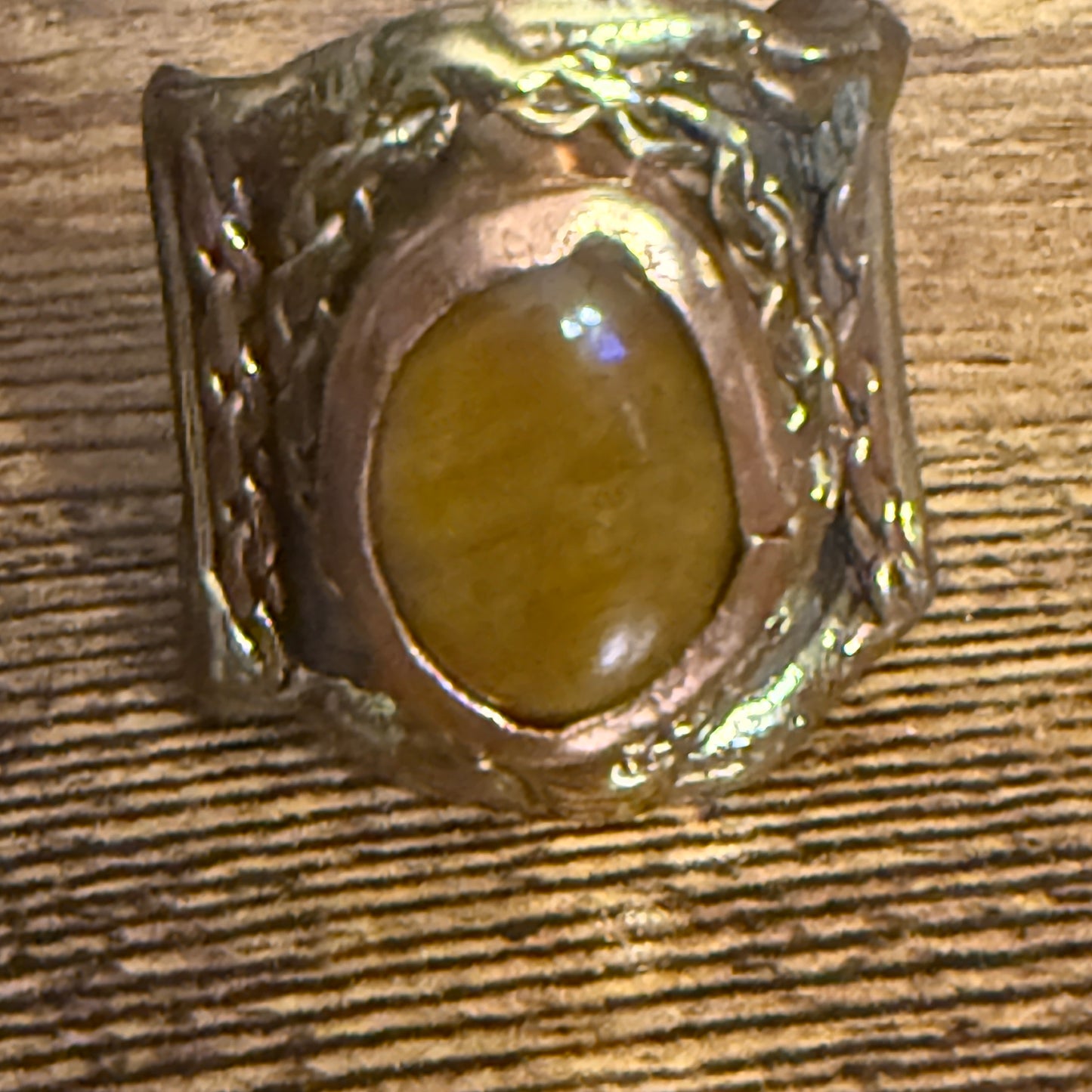 Handcrafted Tiger Eye Gemstone Adjustable Ring With Mixed Metals Silver Elegant