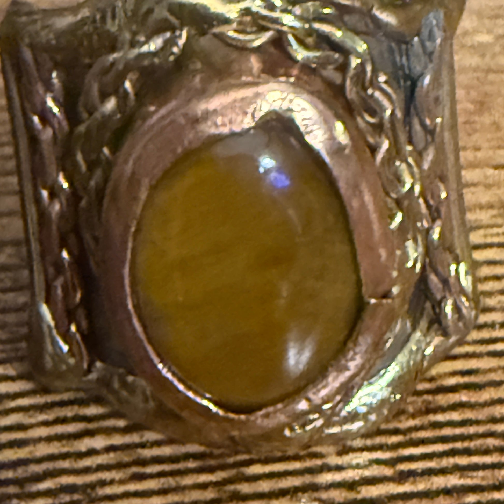 Handcrafted Tiger Eye Gemstone Adjustable Ring With Mixed Metals Silver Elegant