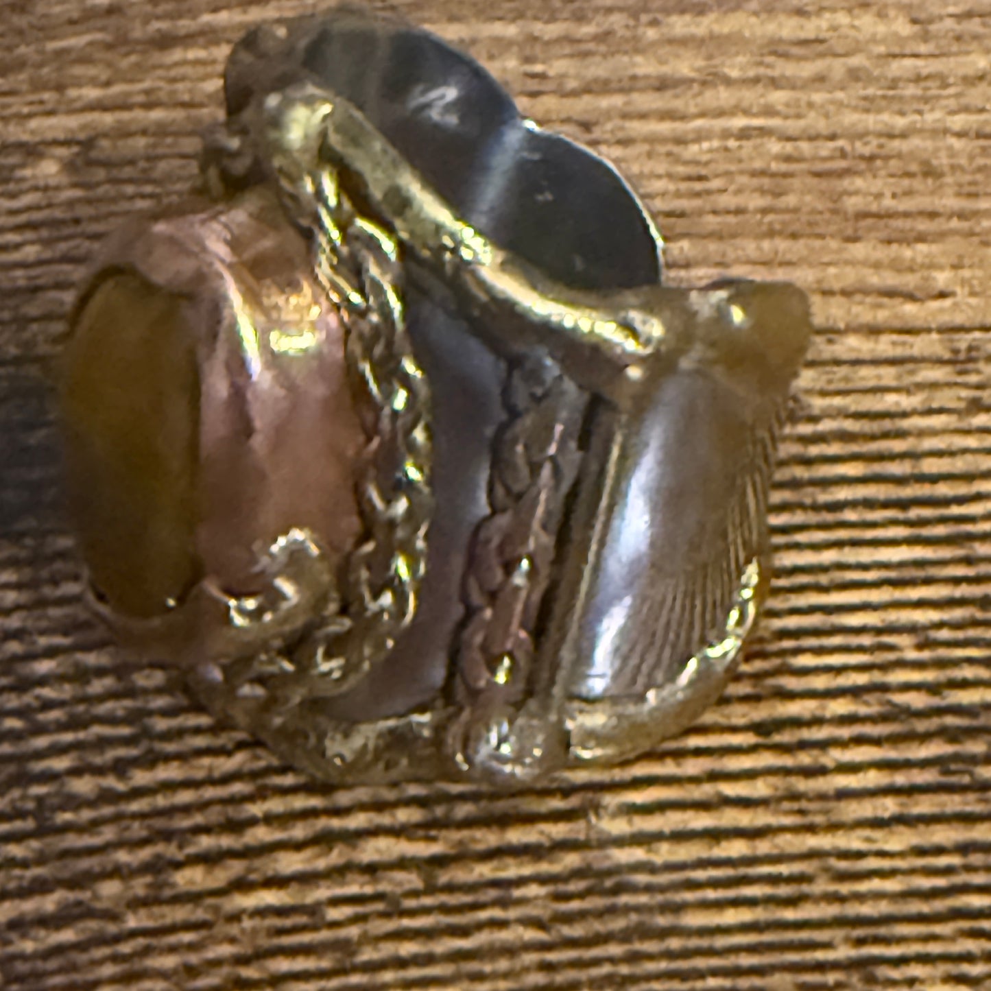 Handcrafted Tiger Eye Gemstone Adjustable Ring With Mixed Metals Silver Elegant