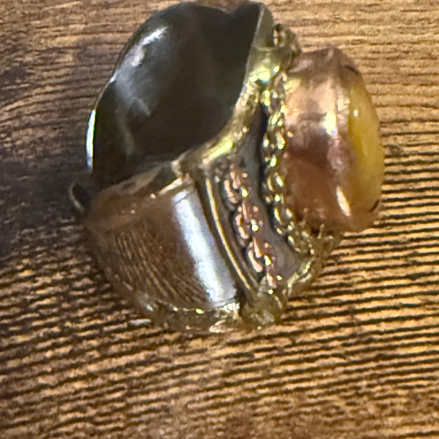 Handcrafted Tiger Eye Gemstone Adjustable Ring With Mixed Metals Silver Elegant