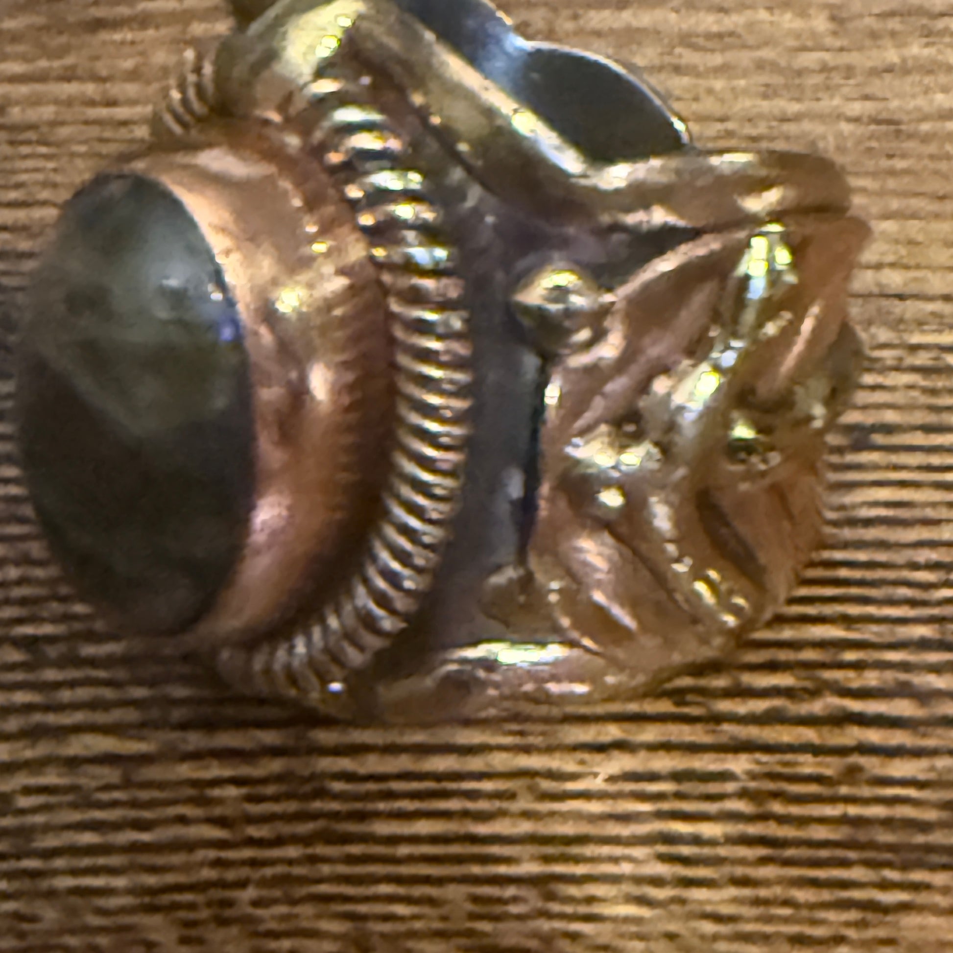 Green Labradorite Ring Adjustable Handcrafted Gemstone Mixed Metals Silver Elegant