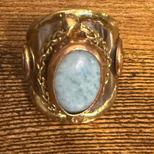 Handcrafted Green Apatite Natural Gemstone Adjustable Ring Mixed Metals Silver Elegant