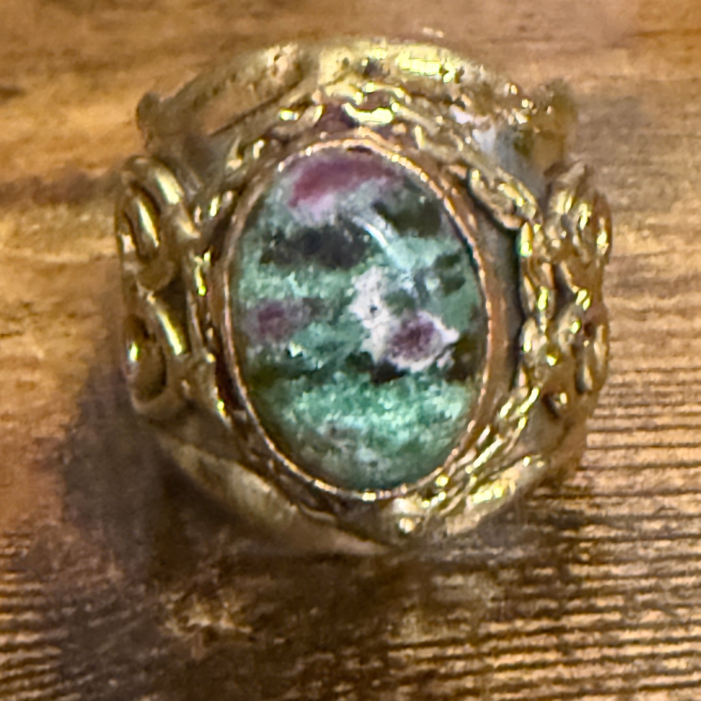 Handcrafted Ruby Fuchsite Natural Gemstone Adjustable Ring Mixed Metals Silver Elegant
