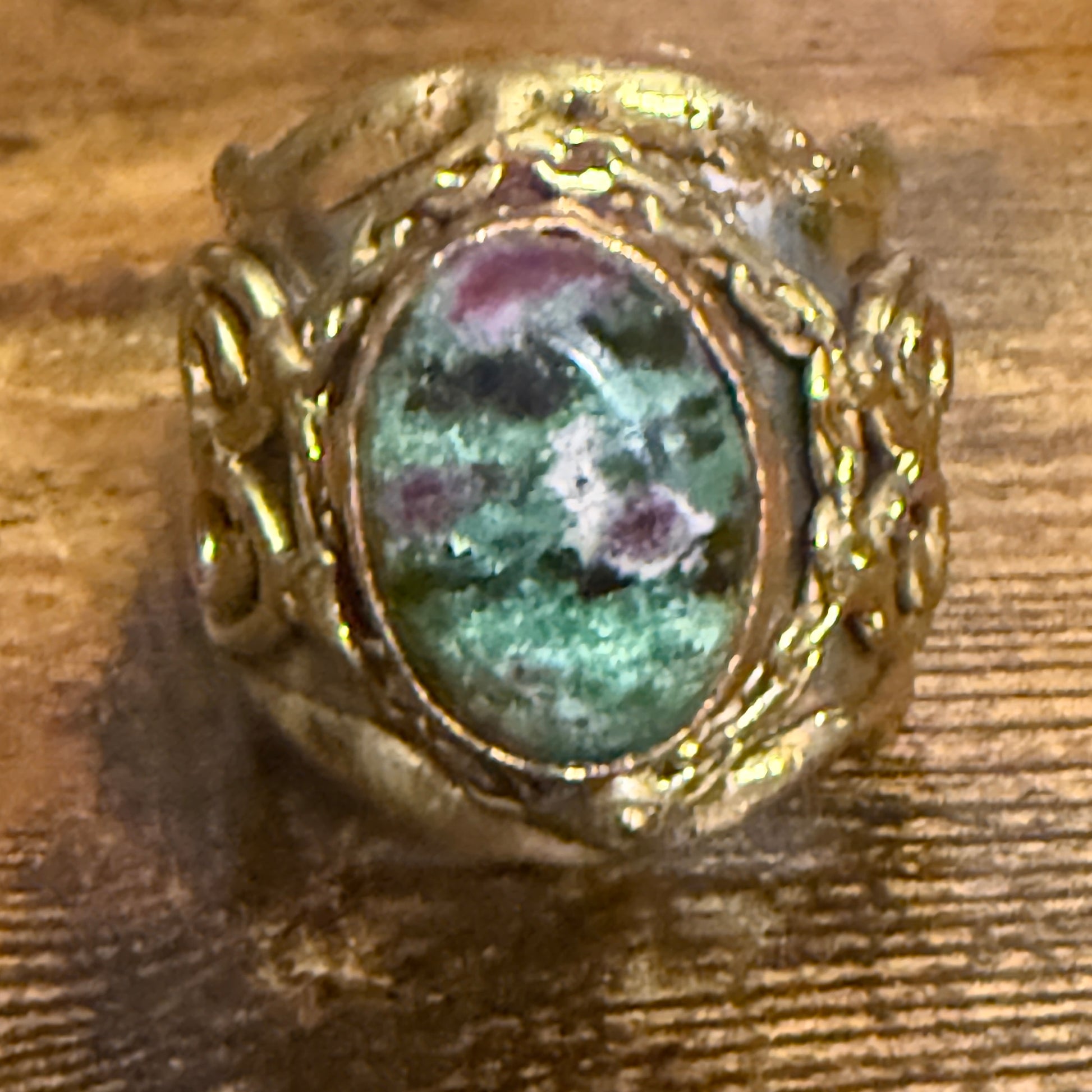 Handcrafted Ruby Fuchsite Natural Gemstone Adjustable Ring Mixed Metals Silver Elegant