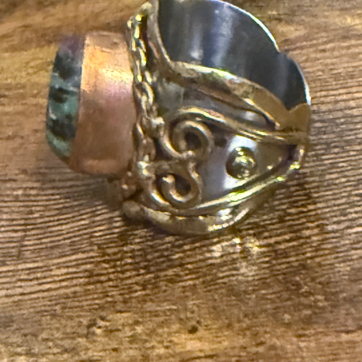 Handcrafted Ruby Fuchsite Natural Gemstone Adjustable Ring Mixed Metals Silver Elegant