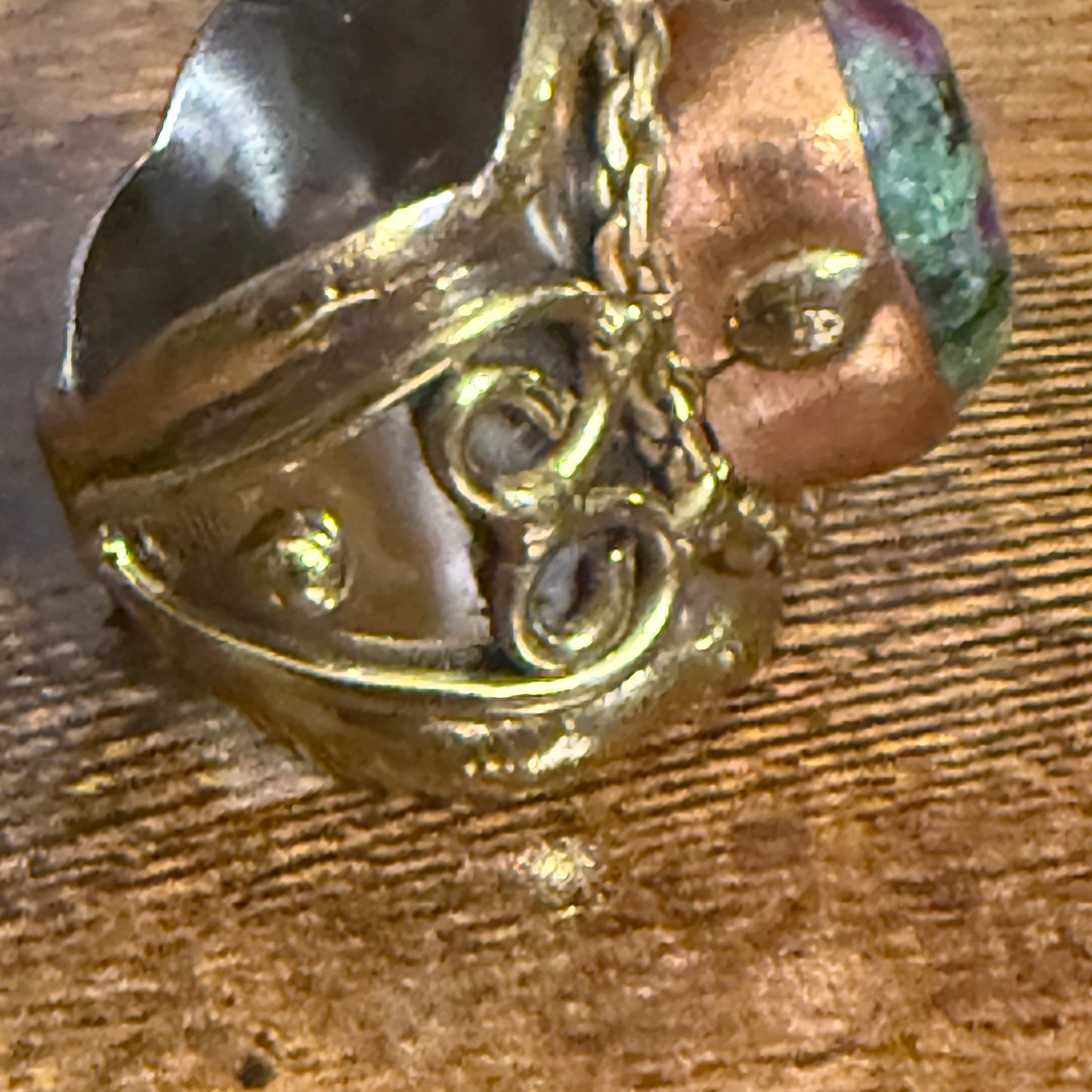 Handcrafted Ruby Fuchsite Natural Gemstone Adjustable Ring Mixed Metals Silver Elegant