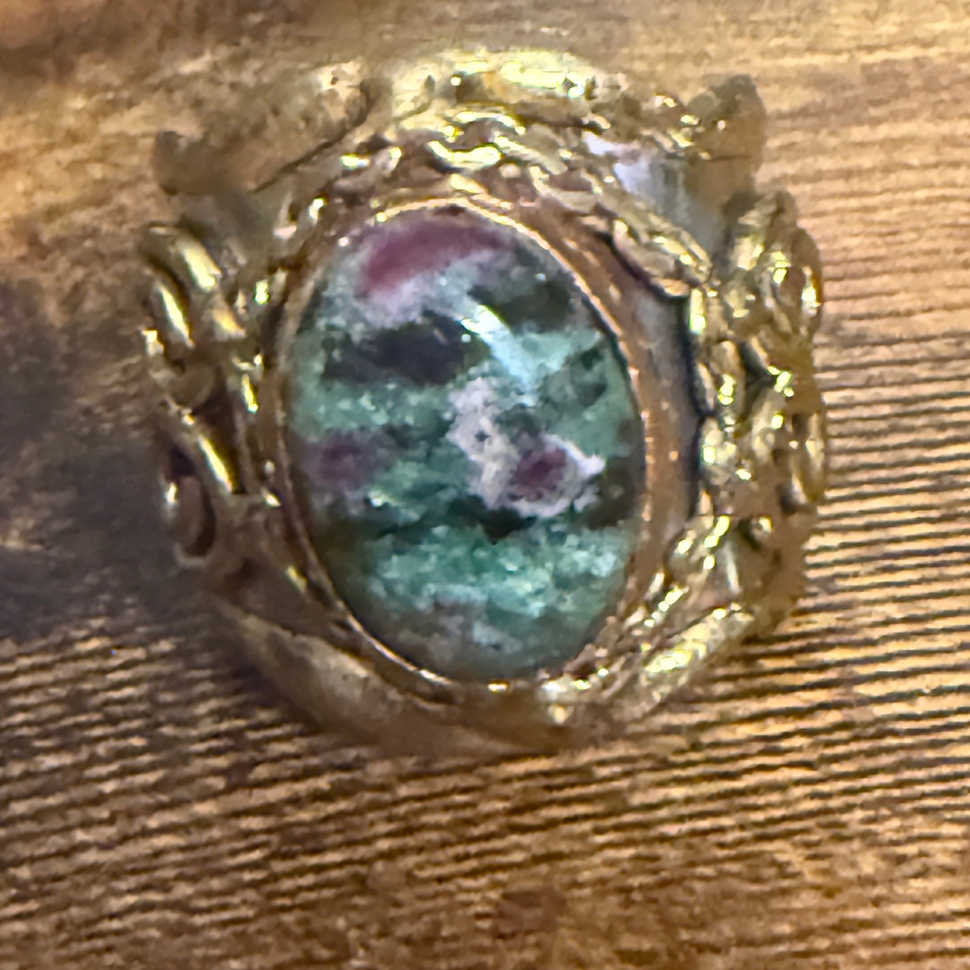 Handcrafted Ruby Fuchsite Natural Gemstone Adjustable Ring Mixed Metals Silver Elegant