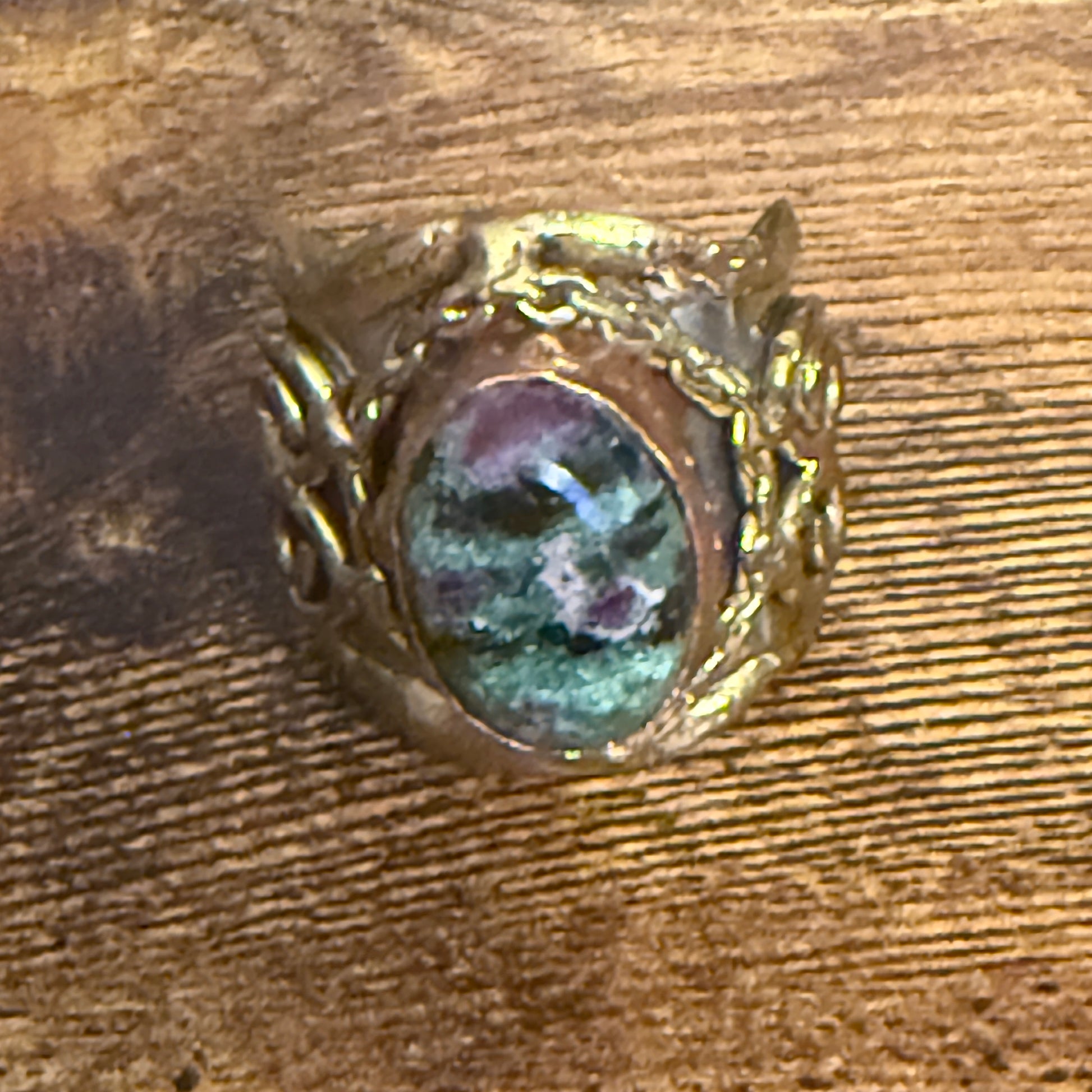 Handcrafted Ruby Fuchsite Natural Gemstone Adjustable Ring Mixed Metals Silver Elegant