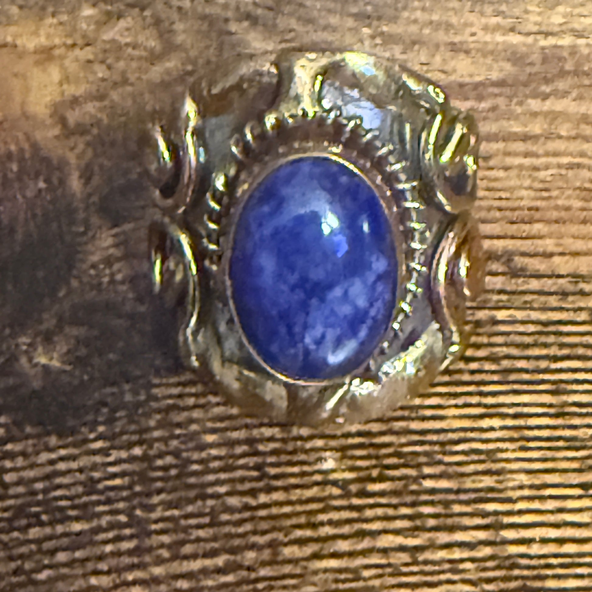 Handcrafted Blue Lapis Natural Gemstone Adjustable Ring Mixed Metals Silver Elegant