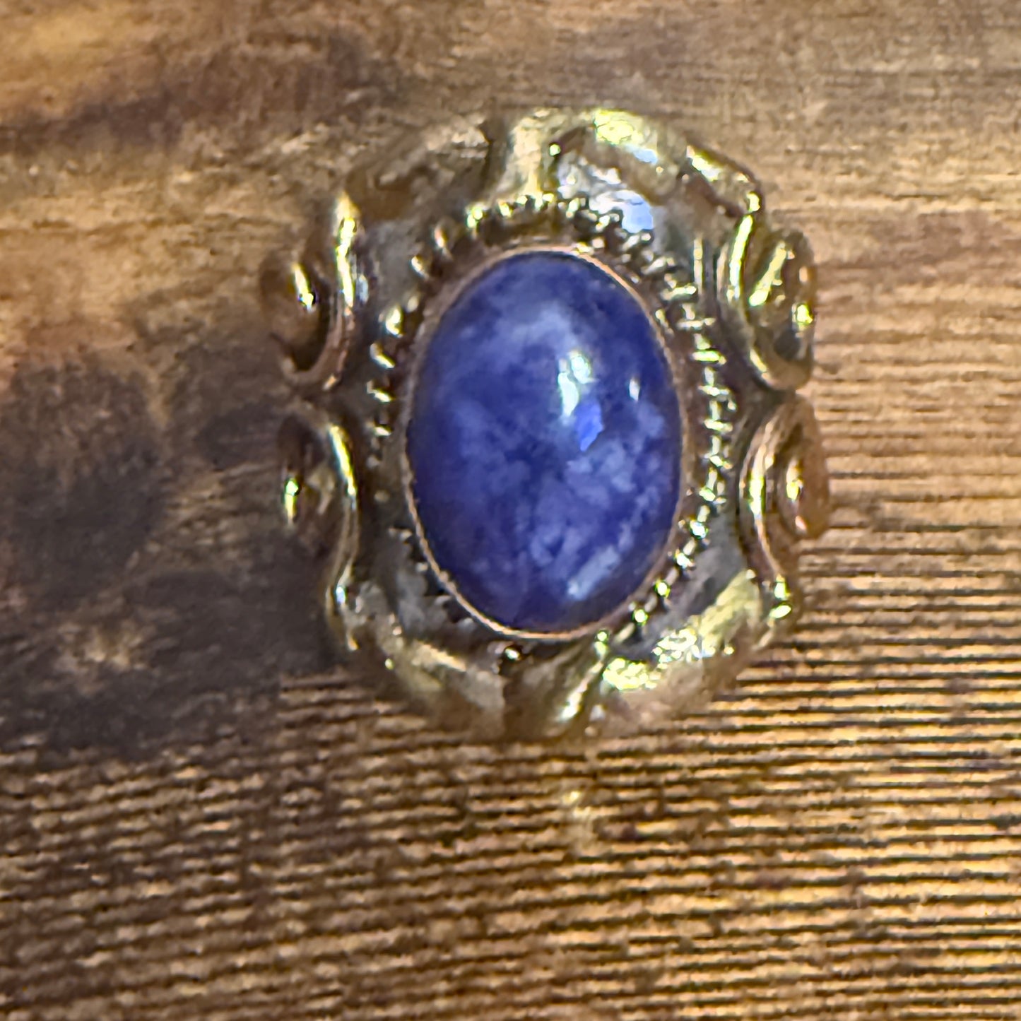 Handcrafted Blue Lapis Natural Gemstone Adjustable Ring Mixed Metals Silver Elegant