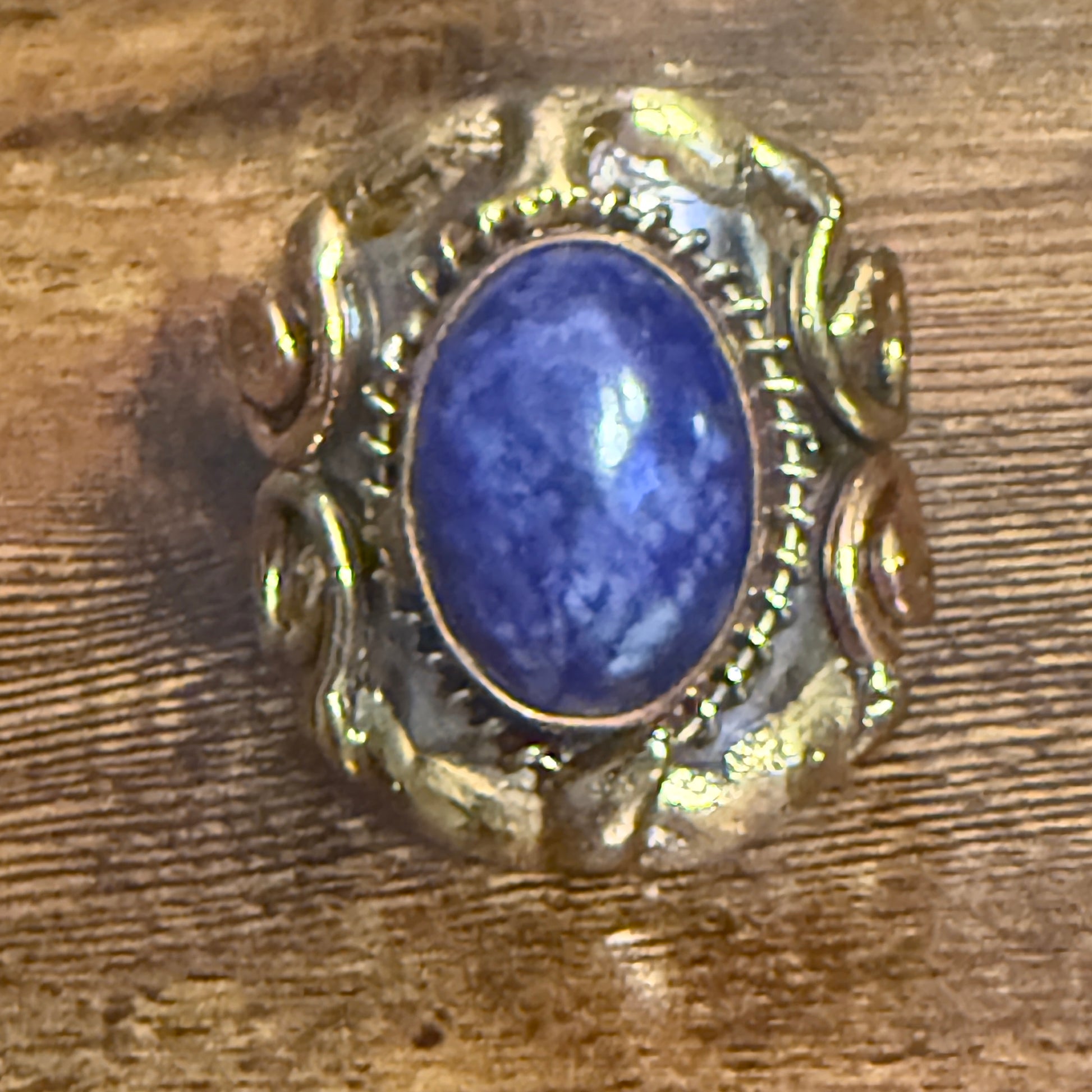Handcrafted Blue Lapis Natural Gemstone Adjustable Ring Mixed Metals Silver Elegant