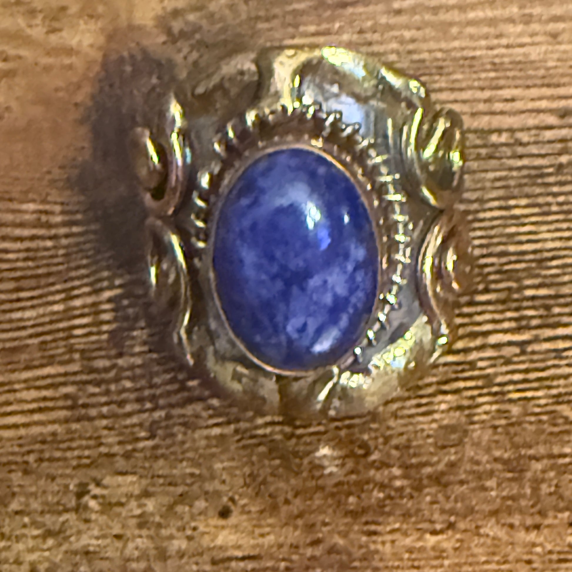 Handcrafted Blue Lapis Natural Gemstone Adjustable Ring Mixed Metals Silver Elegant