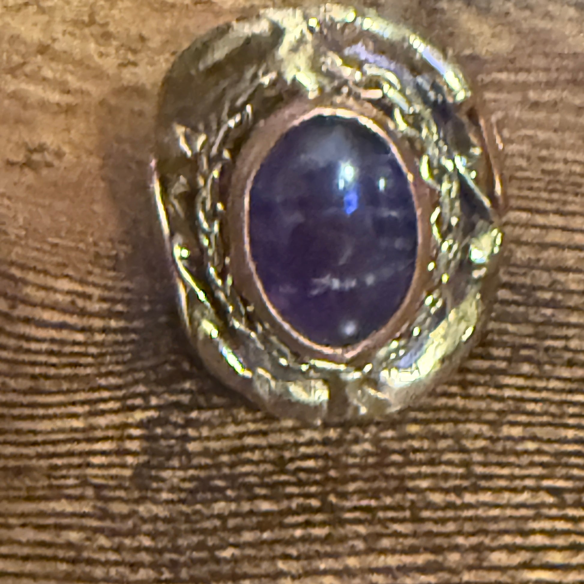 Handcrafted Purple Amethyst Natural Gemstone Adjustable Ring With Mixed Metals Silver Elegant
