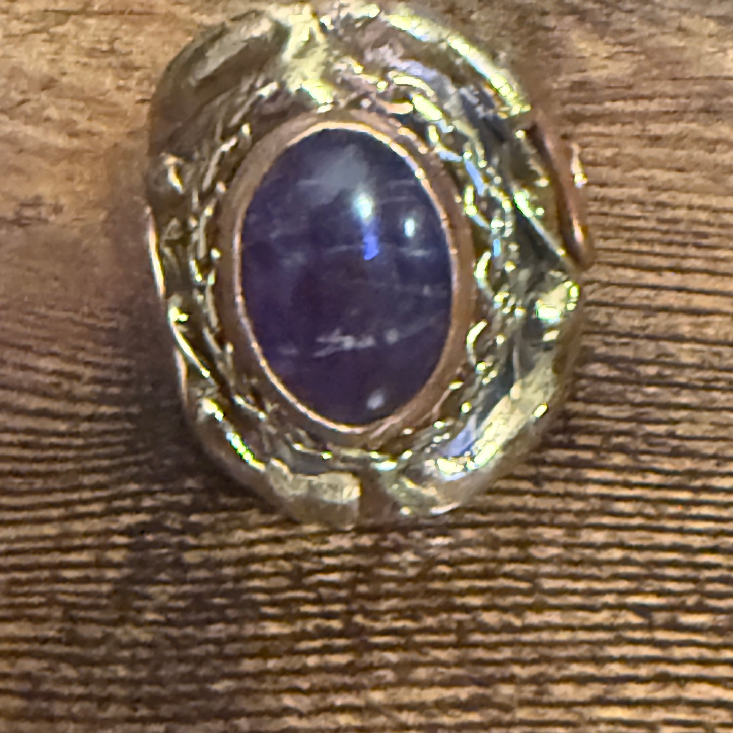 Handcrafted Purple Amethyst Natural Gemstone Adjustable Ring With Mixed Metals Silver Elegant